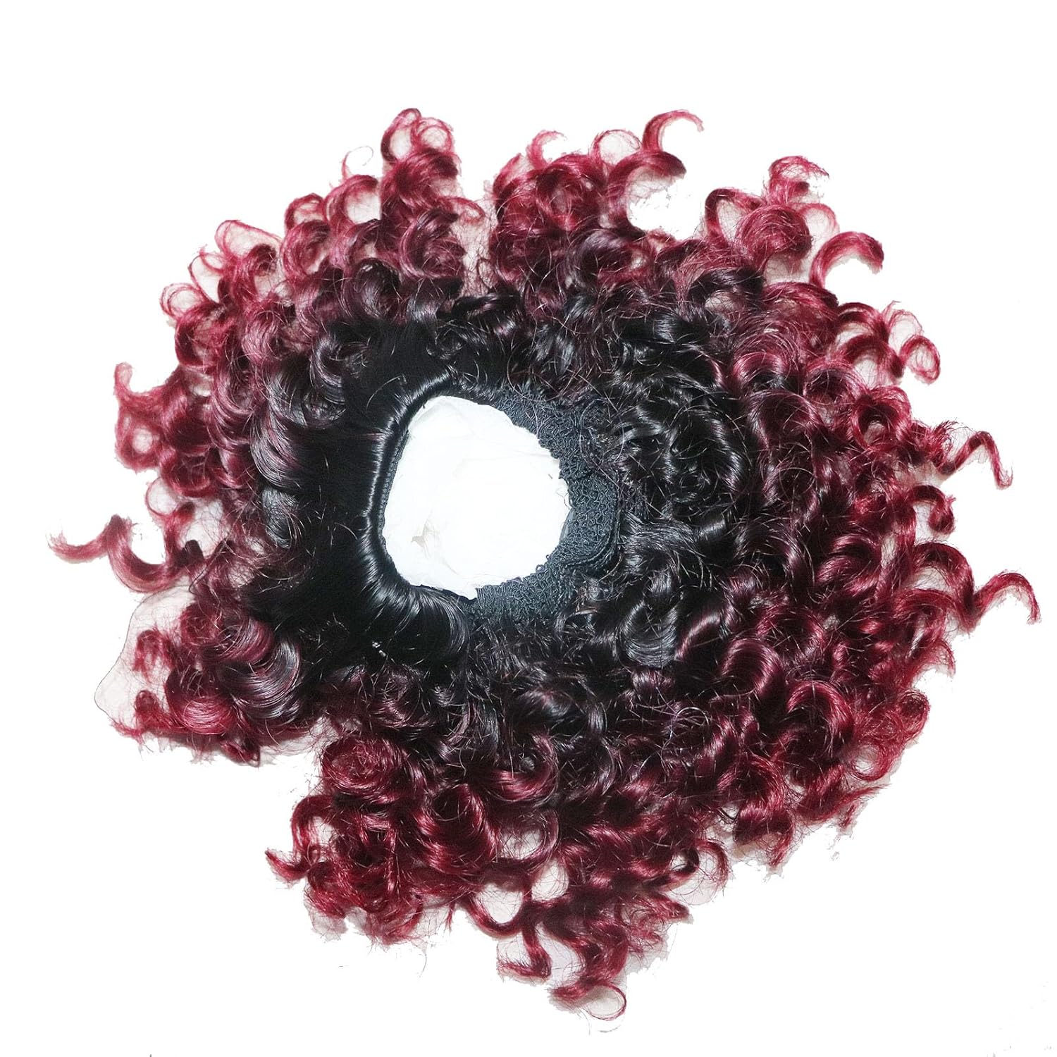 Extensiones de cabello sintético corto afro con cordón para cola de caballo con dos clips (1BBurg)