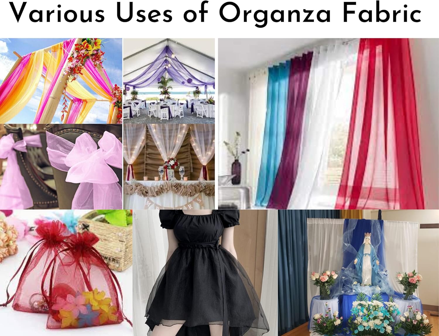 Fynite Tela de organza transparente  5 yardas de largo  44 pulgadas de ancho  Perno de organza transparente sólido para vestidos de boda, decoración