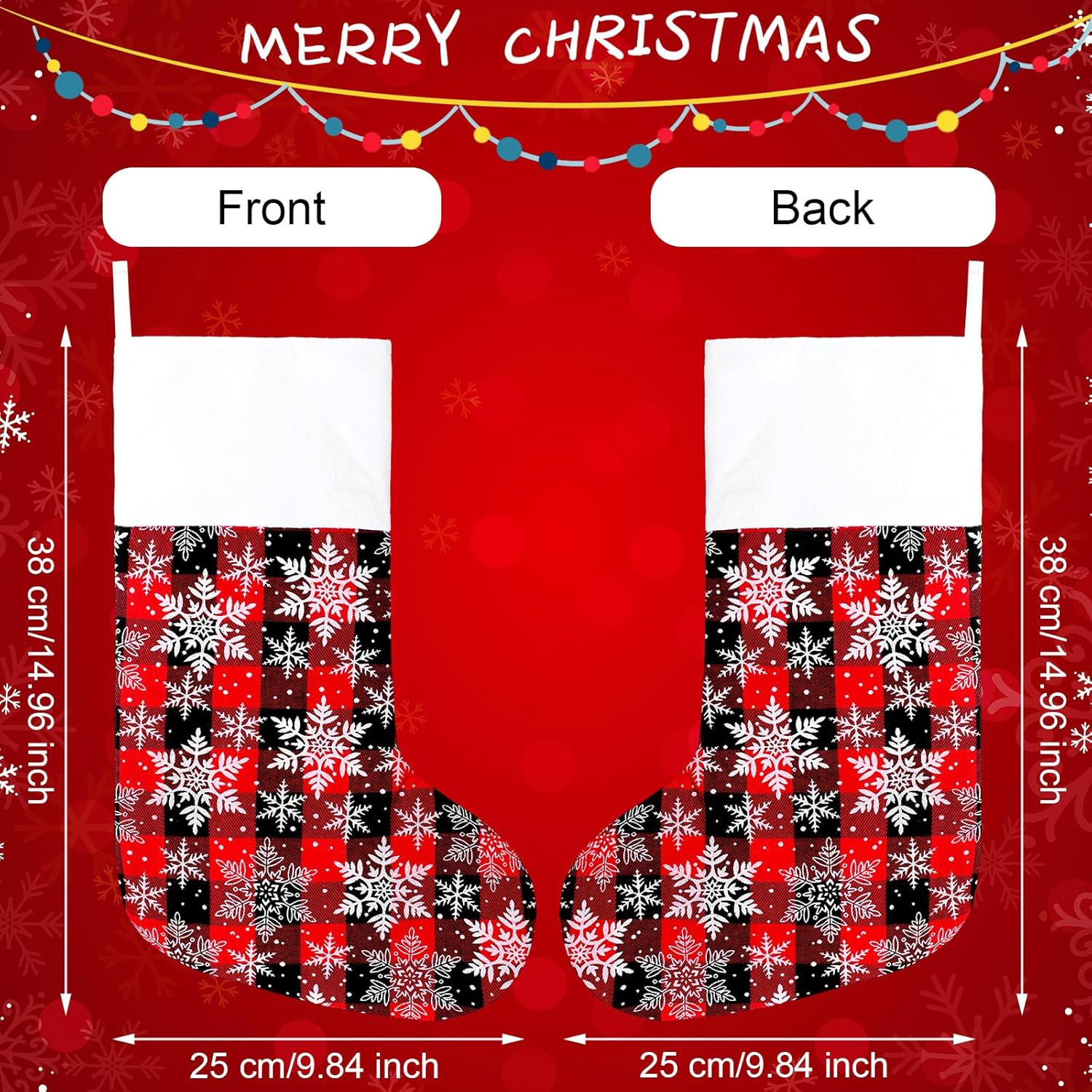Tatuo 8 medias de Navidad de 15 pulgadas, calcetines de lana cuadriculada, calcetines colgantes de hueso, medias de tela para mascotas, adorno de