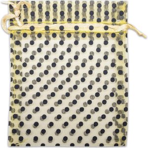 The Display Guys – Paquete de 100 bolsas de regalo de organza transparente de 4 x 6 pulgadas con cordón (mediano), lunares (oronegro) – para The Display Guys – Paquete de 100 bolsas de regalo de organza transparente de 4 x 6 pulgadas con cordón (mediano), lunares (oronegro) – para