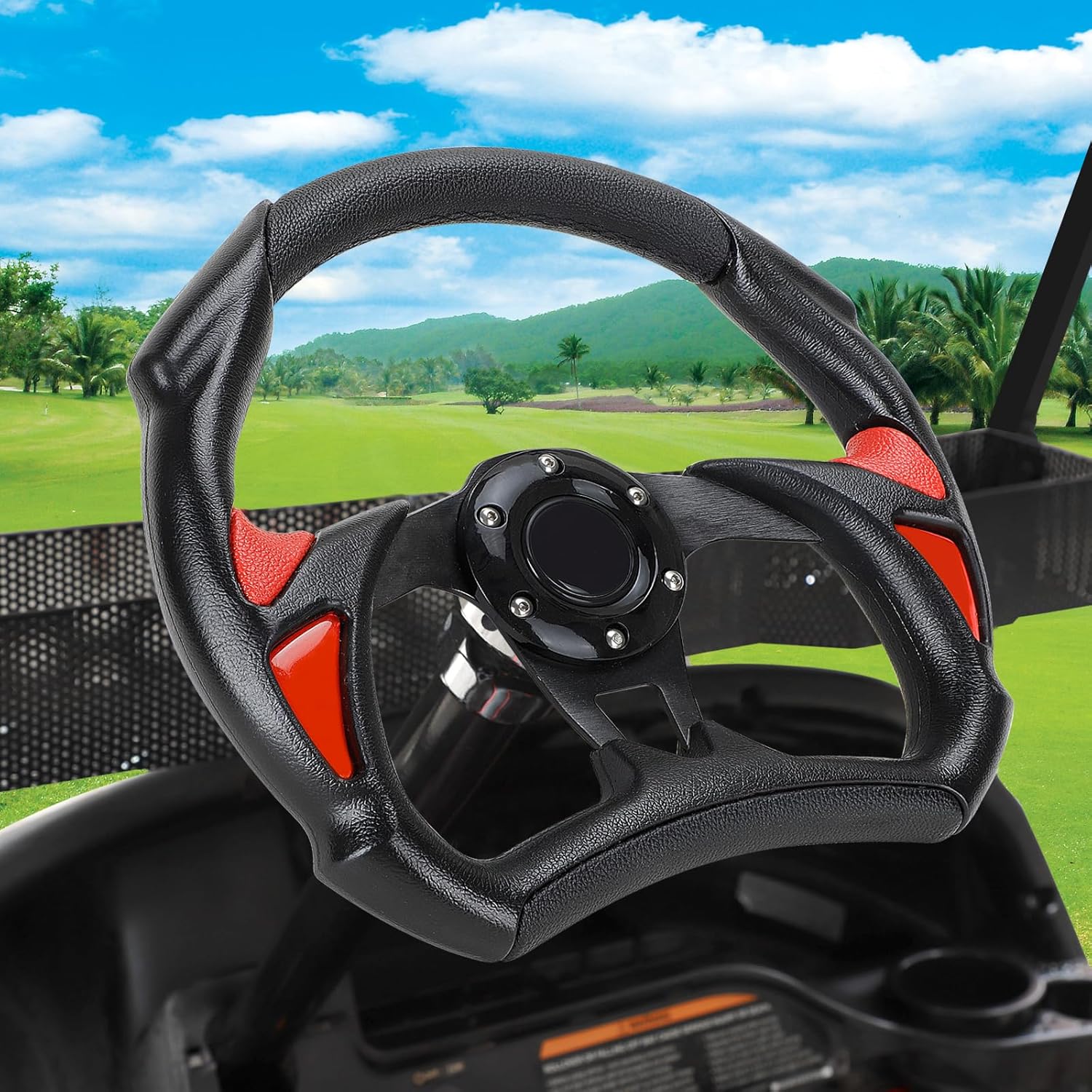 Roykaw Volante de carrito de golf de 12.5 pulgadas O.D Racing Style Volante compatible con EZGO RXVTXTMedalist, Club Car DSPrecedentTempo, Yamaha