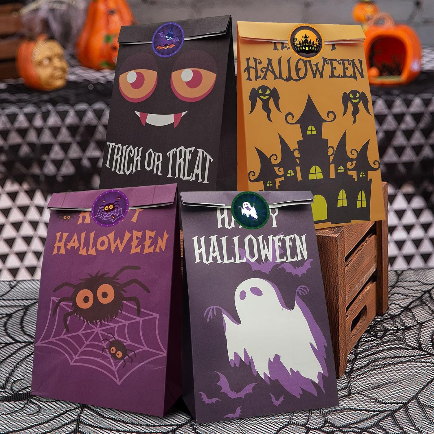Hommay Bolsas de dulces de Halloween, 40 bolsas de papel de Halloween, bolsas de regalo de dulce o dulce a granel, pequeñas bolsas de dulces de