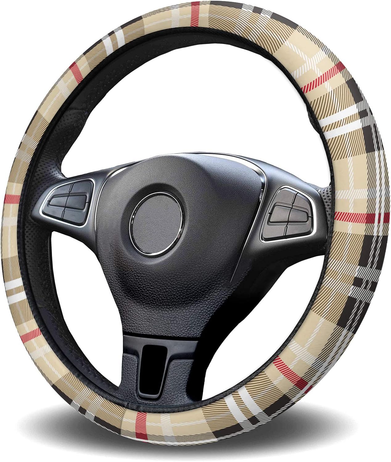 Funda protectora para volante de automóvil, diseño geométrico de rayas a cuadros, elástica, esponja, elástica, para vehículos, camiones, SUV,