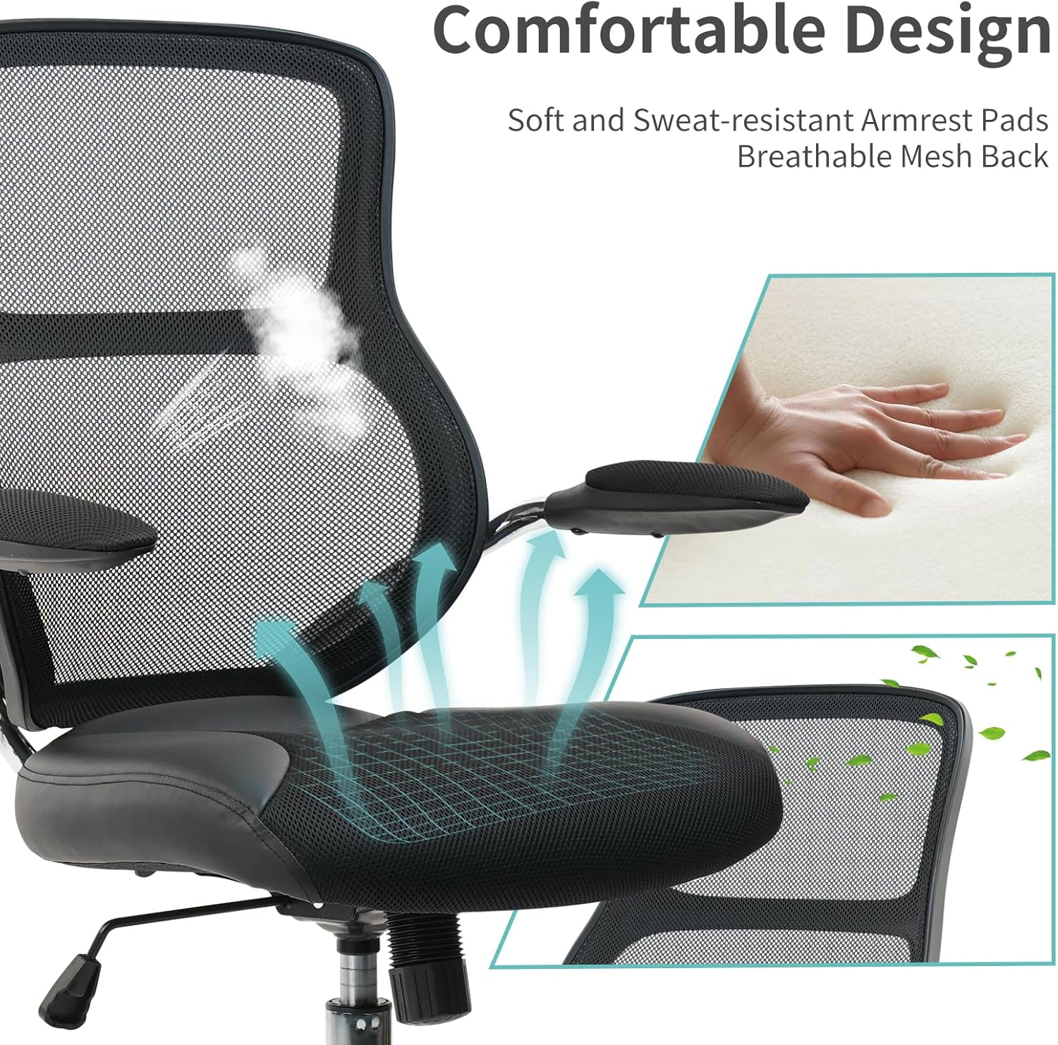 CLATINA Silla de oficina con respaldo medio, silla de trabajo de malla con soporte lumbar y reposabrazos de malla, silla de escritorio para