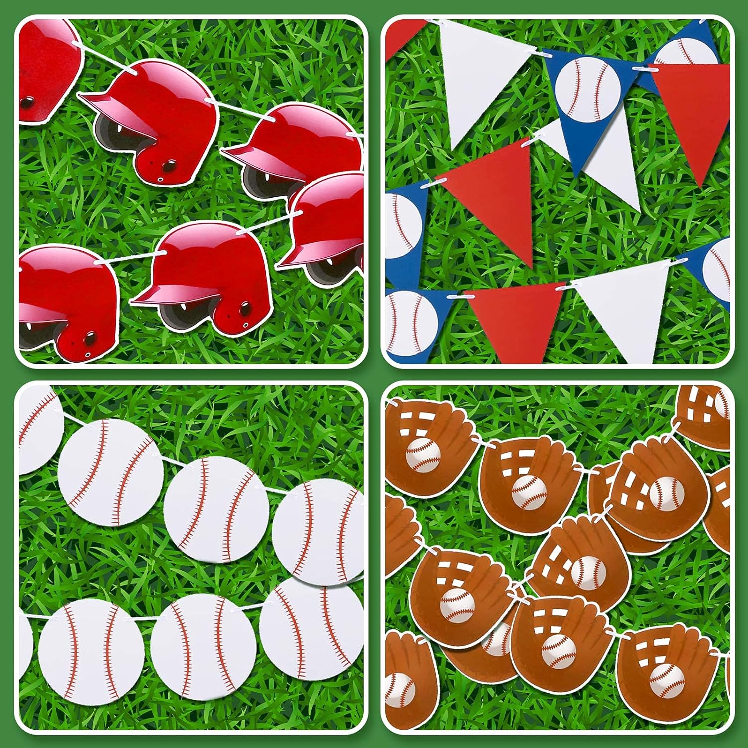 Tatuo 6 banderines de béisbol, banderines de papel, guante de béisbol y gorra de béisbol para decoraciones de fiestas temáticas deportivas,