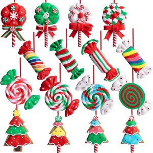 16 adornos de piruleta de Navidad, adornos colgantes de caramelo para árbol de Navidad, adornos de arcilla polimérica para decoración de fiesta de 16 adornos de piruleta de Navidad, adornos colgantes de caramelo para árbol de Navidad, adornos de arcilla polimérica para decoración de fiesta de