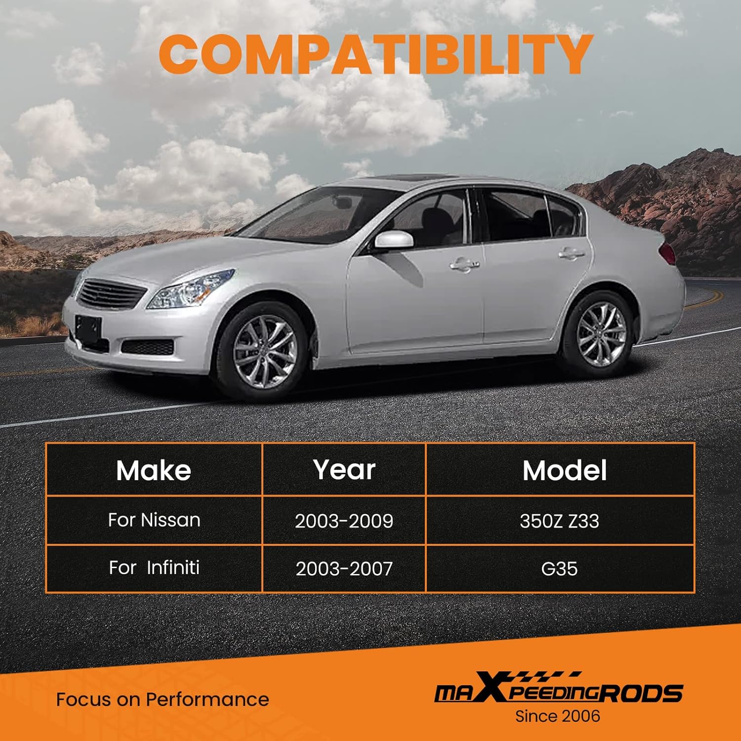 maXpeedingrods Puntera trasera para Nissan 350Z Z33 2003-2009, para Infiniti G35 2003-2007, punta trasera ajustable -2 a +2, gris