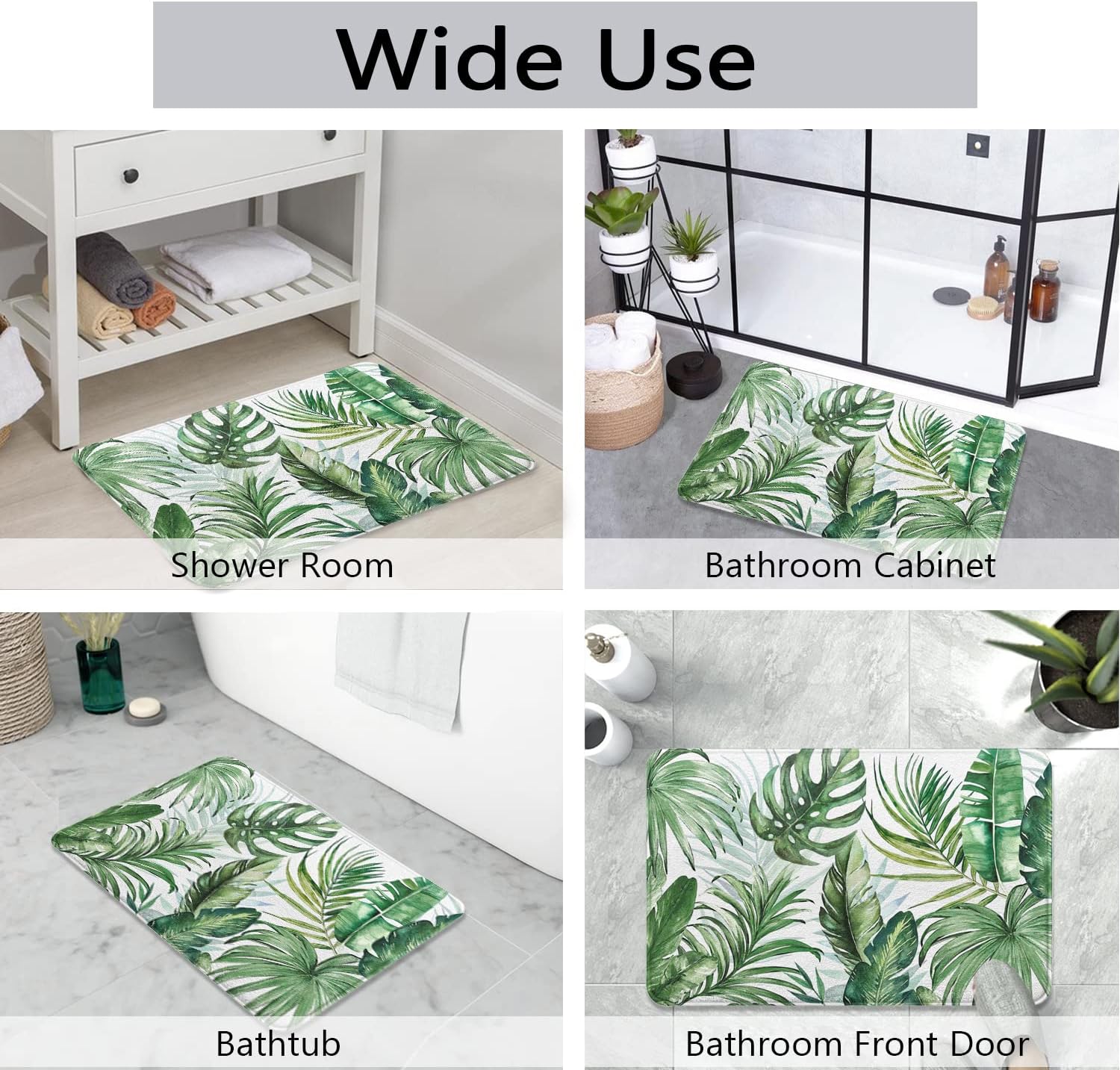 Green Leaf – Alfombra de baño de cachemira de imitación de plantas, de goma, antideslizante, absorbente, suave, para bañera, ducha y fregaderos (17