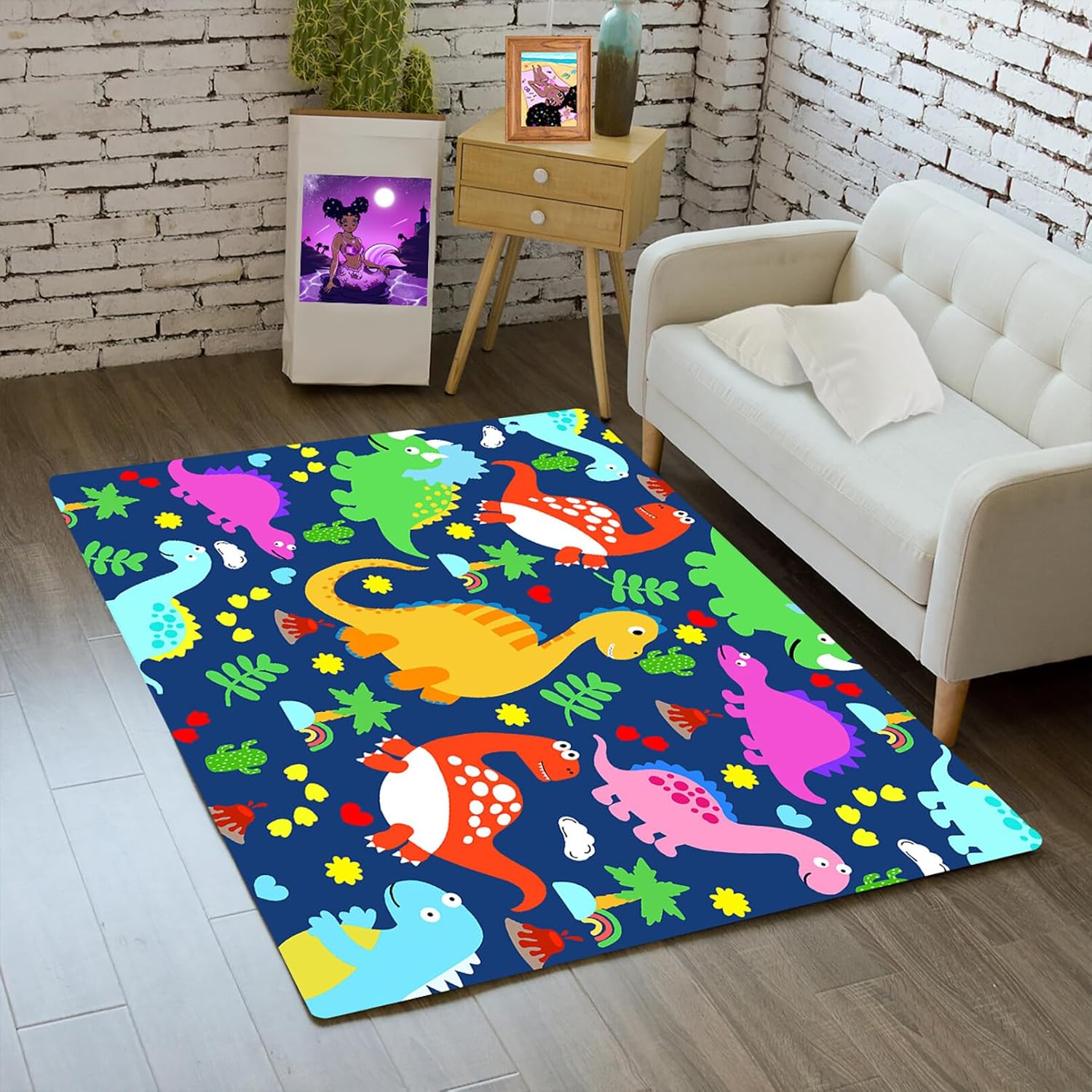 Alfombra de dinosaurio, alfombras de dinosaurios de dibujos animados para dormitorio de niños, lindas alfombras de área de dinosaurios para niños,