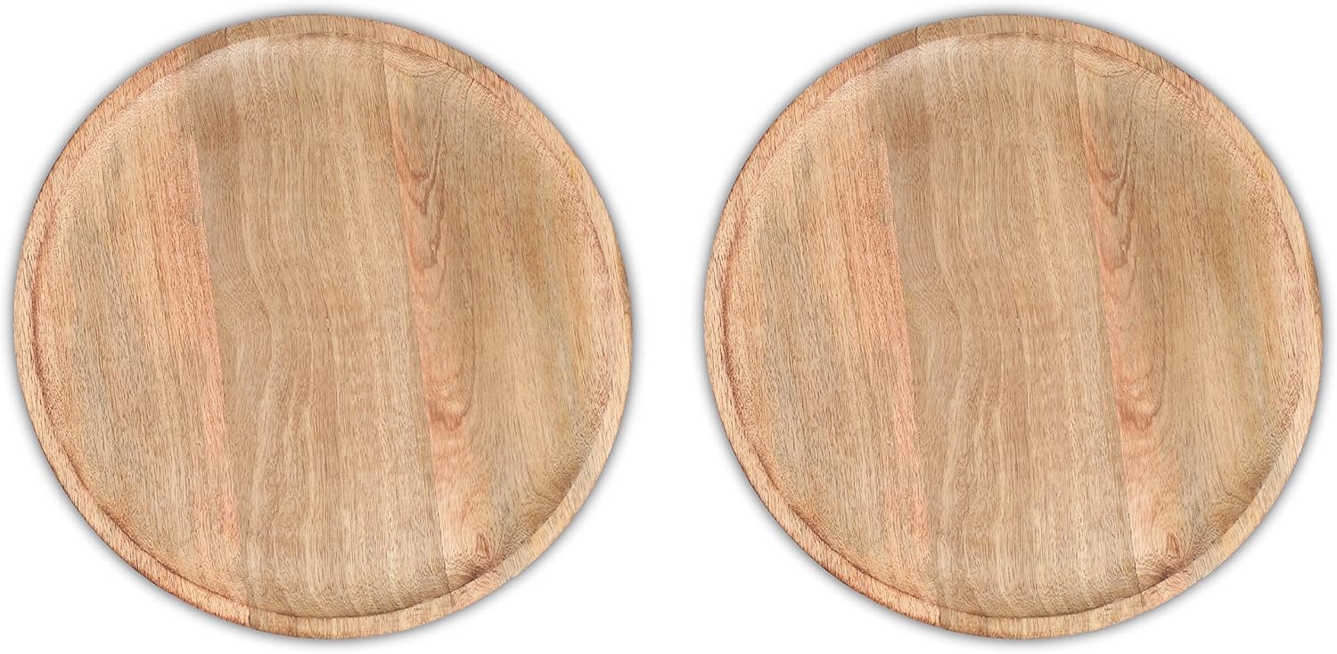 Lightnpro – Platos redondos de madera  Platos de carga de madera natural hechos a mano de 13 pulgadas, platos ligeros de fácil limpieza para platos,
