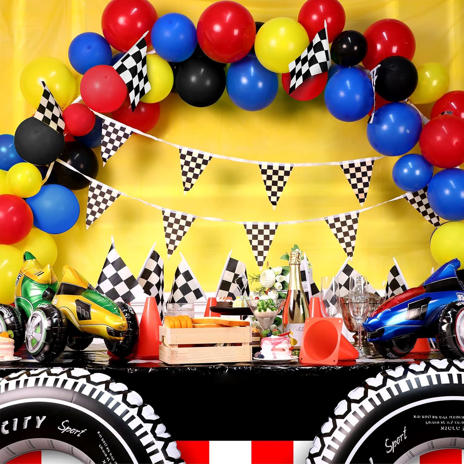 Irenare Suministros para fiesta de cumpleaños de automóvil, decoraciones de fiesta de carreras, mantel de carretera, camino de mesa de carreras,