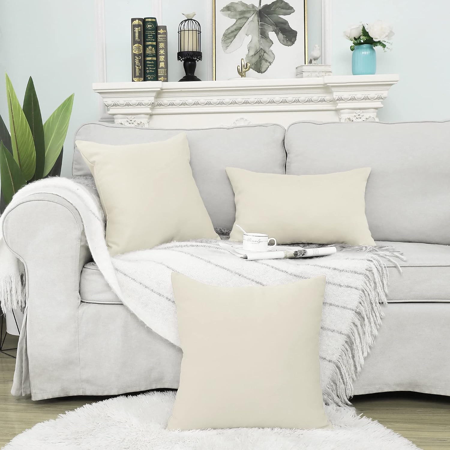 MUMFAS Paquete de 2 fundas de cojín sólidas, suaves, de lujo, con cremallera, funda de cojín cuadrada oculta para sofá, cama, silla, dormitorio,
