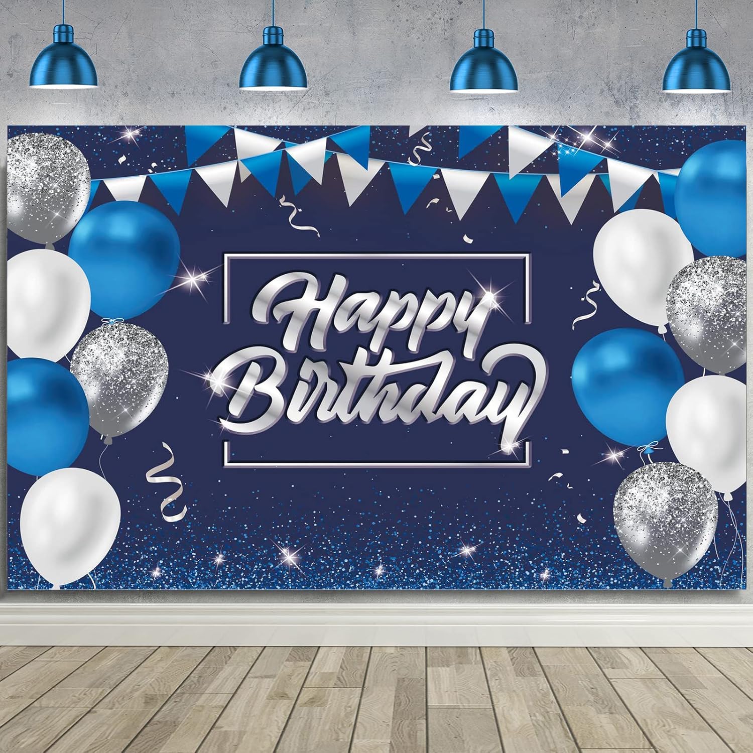 Decoración de feliz cumpleaños de 5 x 3 pies, telón de fondo de cumpleaños con purpurina, cartel de feliz cumpleaños, suministros de fiesta de