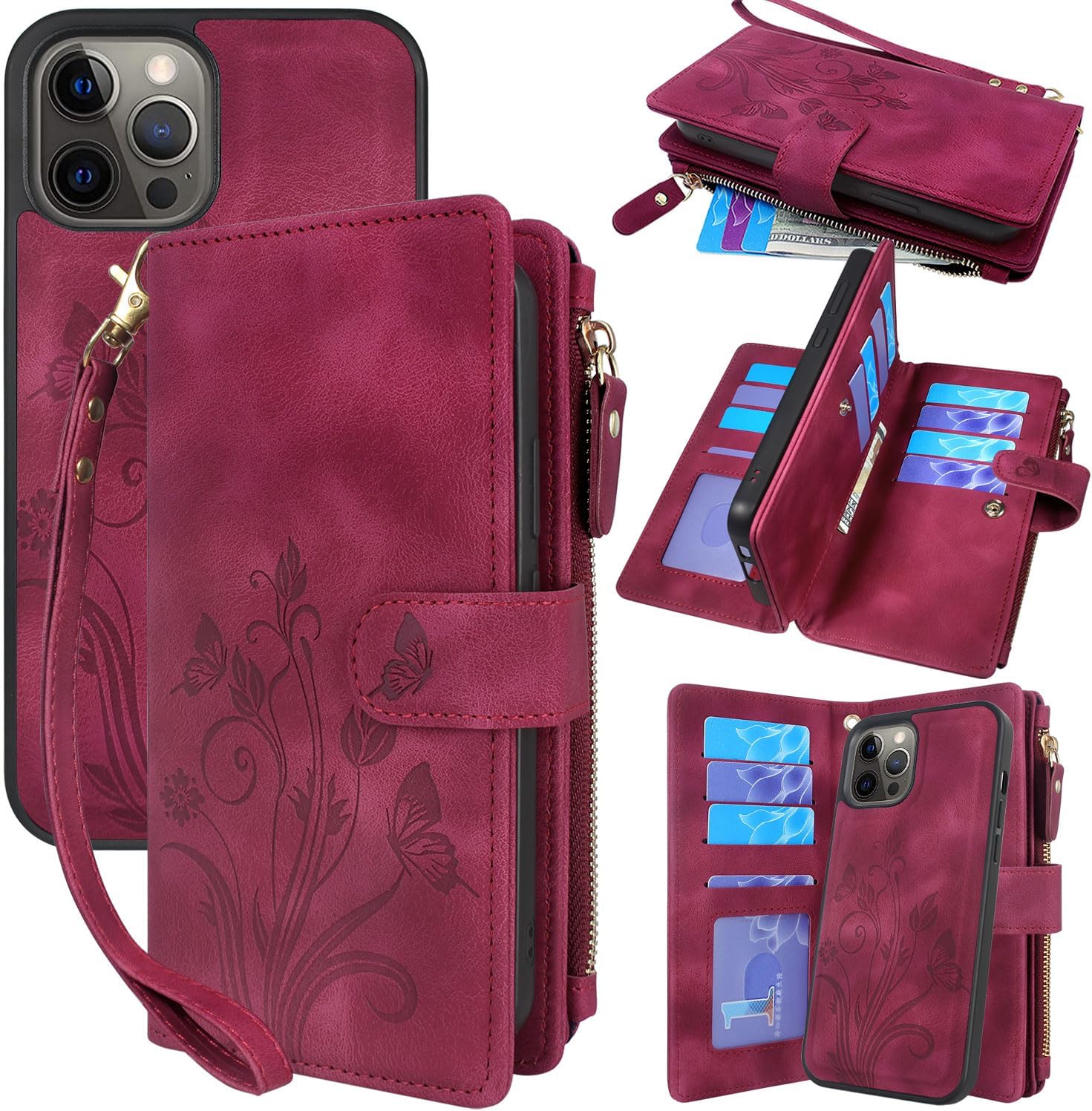 Lacass Funda compatible con iPhone 12 Pro Max 12 ranuras para tarjetas Soporte para tarjetas de identificación y crédito para efectivo, bolsillo con