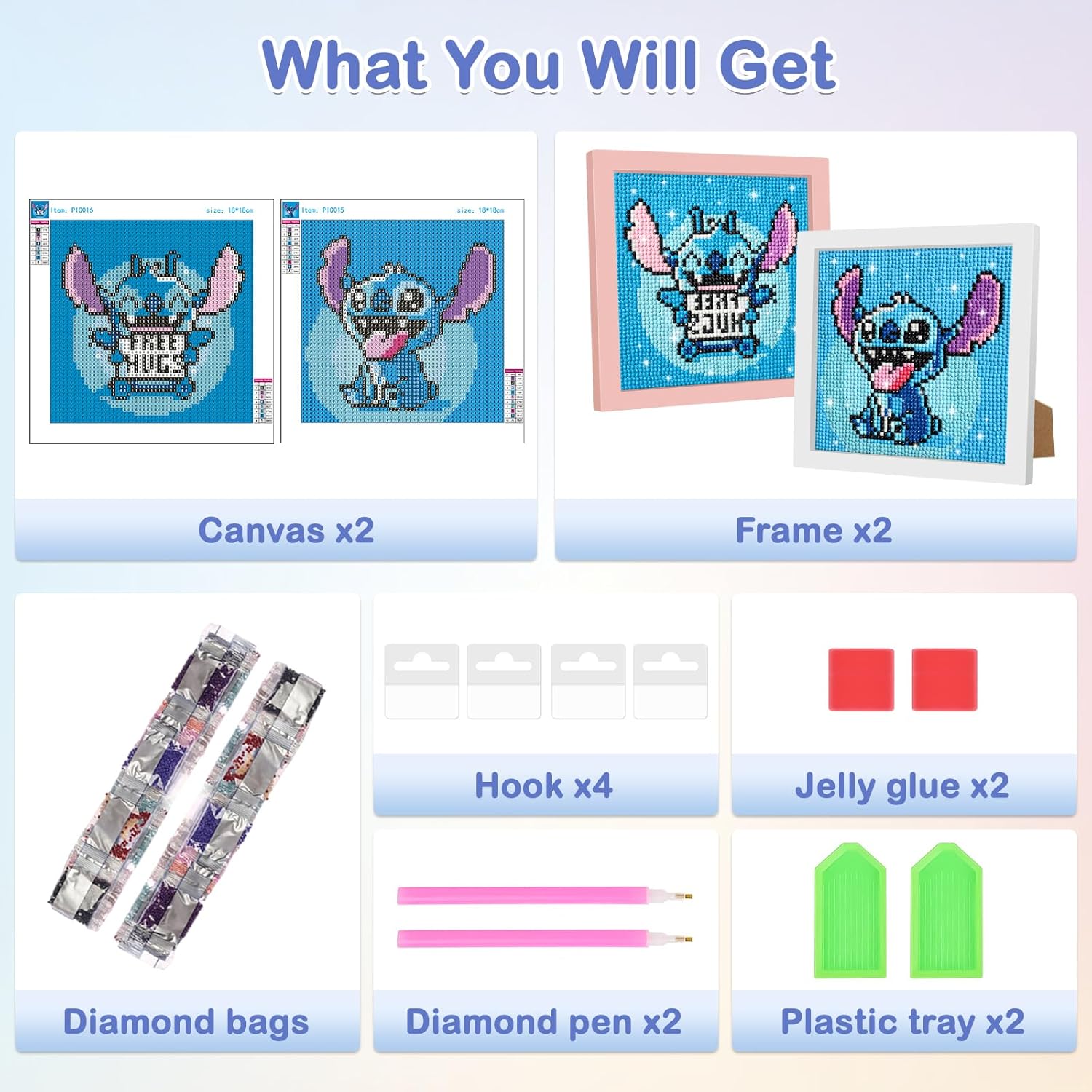 MOGTAA Paquete de 2 kits de pintura de diamantes para niños con marco, arte de diamantes de dibujos animados para niños de 6 a 8 a 10 a 12 años,