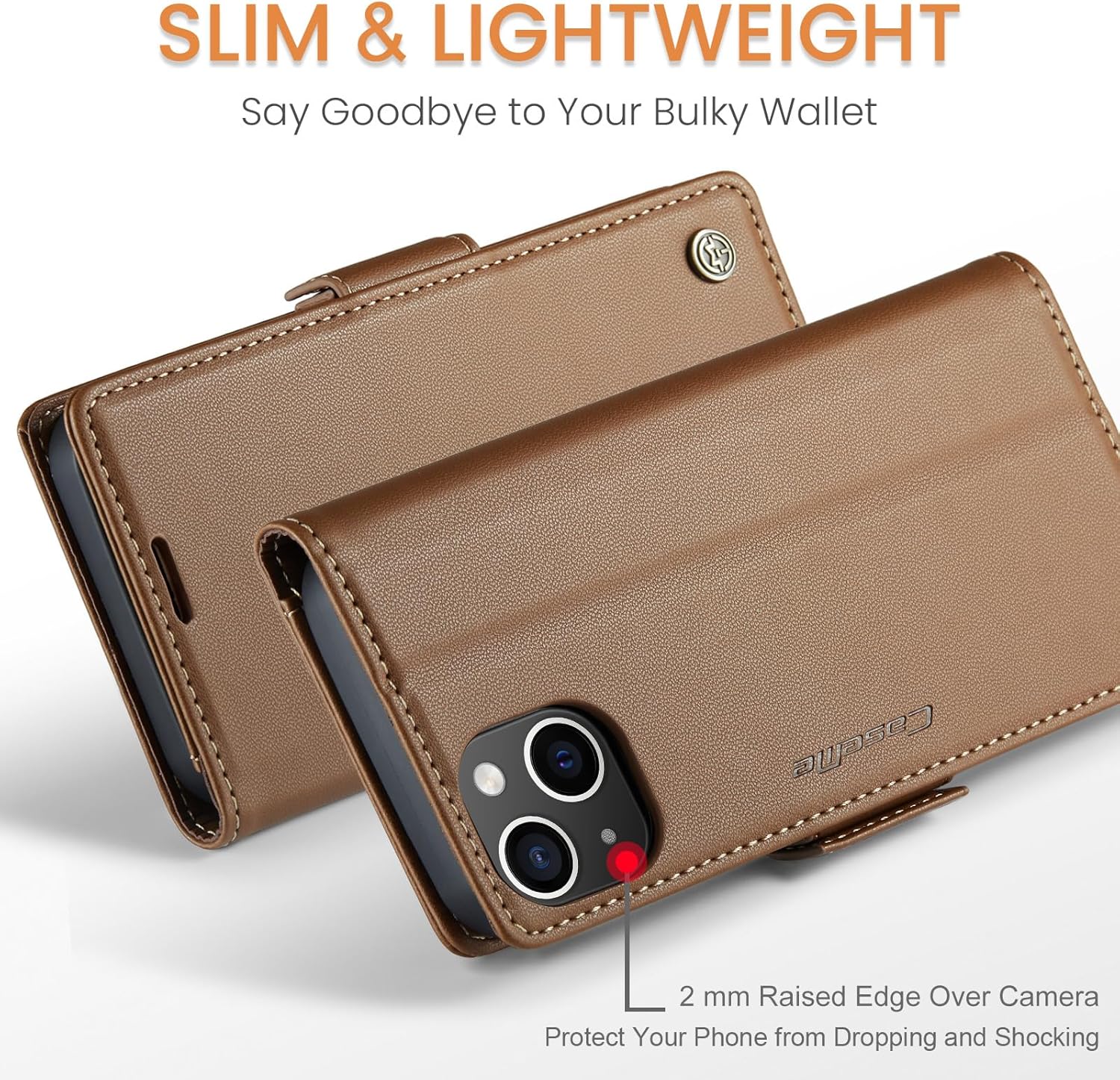 Funda para iPhone 15, bloqueo RFID Funda de piel sintética con tarjetero y soporte para tarjetas, funda a prueba de golpes para iPhone 15 (6.1