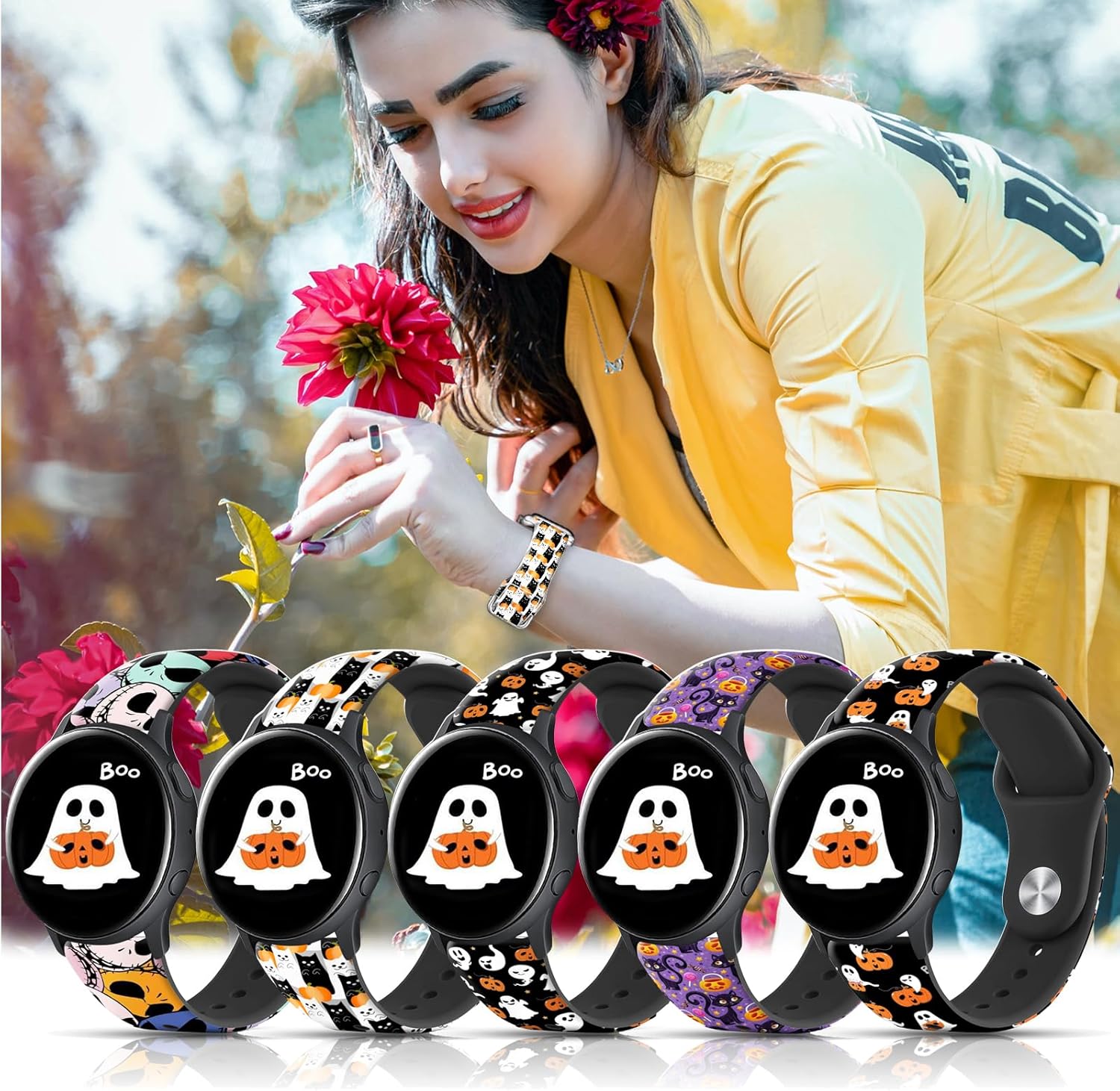 Correa deportiva de repuesto de silicona floral de Navidad de 0.78 pulgadas compatible con Samsung Galaxy Watch 3 de 1.614 pulgadasSamsung Active 2