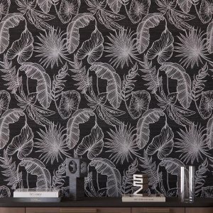 Papel tapiz de vinilo autoadhesivo con hojas de otoño bohemias, color negro, blanco, autoadhesivo, extraíble, retro, decoración de pared, sala de Papel tapiz de vinilo autoadhesivo con hojas de otoño bohemias, color negro, blanco, autoadhesivo, extraíble, retro, decoración de pared, sala de