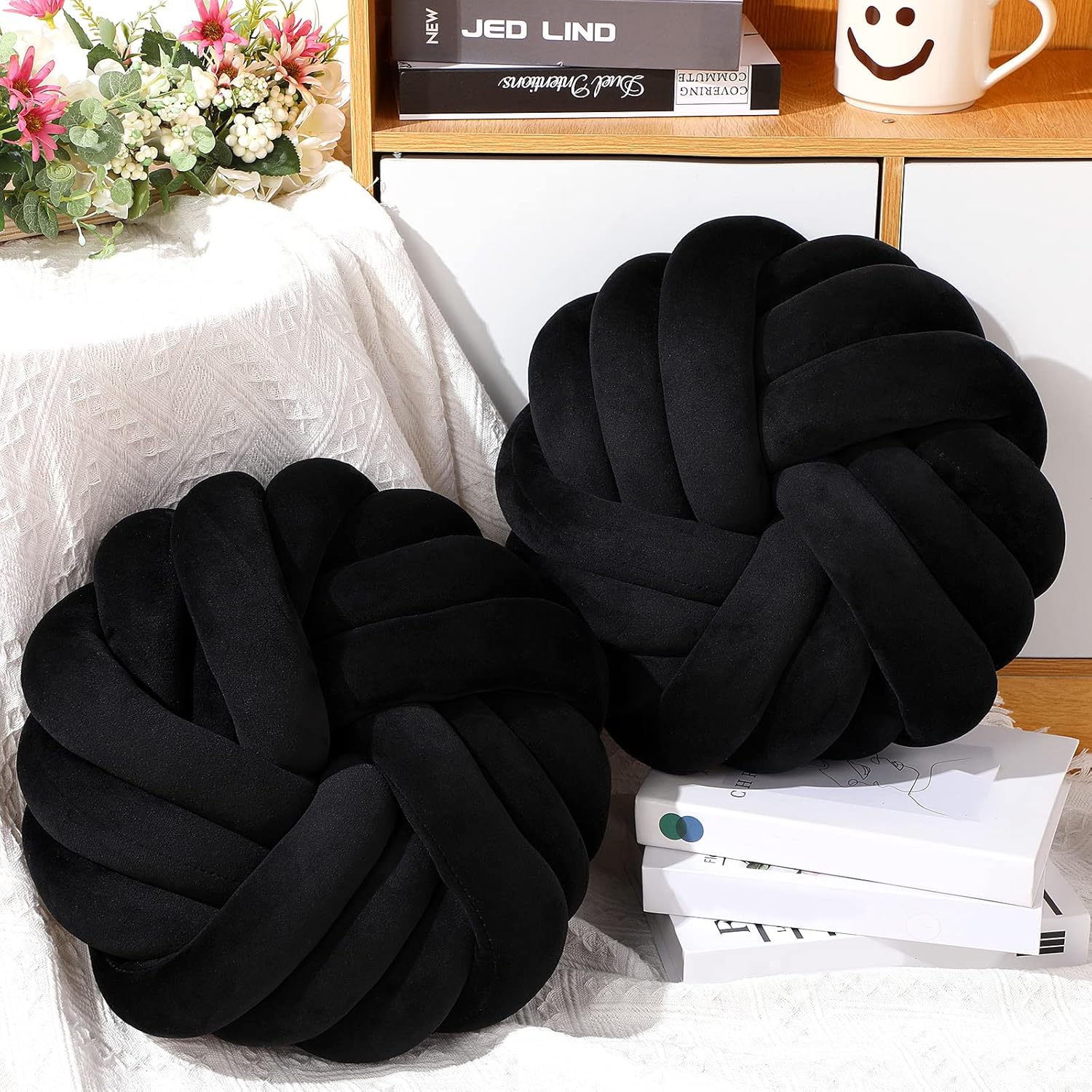 Fumete 2 almohadas decorativas de 14 x 14 pulgadas, almohada con nudo para sofá y dormitorio, almohada de felpa suave, cojín hecho a mano para silla