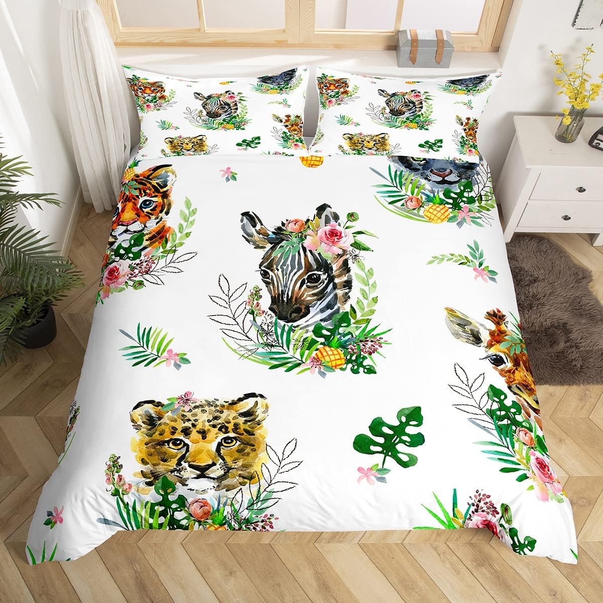 Juego de ropa de cama de animales salvajes, funda de edredón de leopardo y tigre para niños y niñas, funda de edredón de jirafa cebra, guepardo,