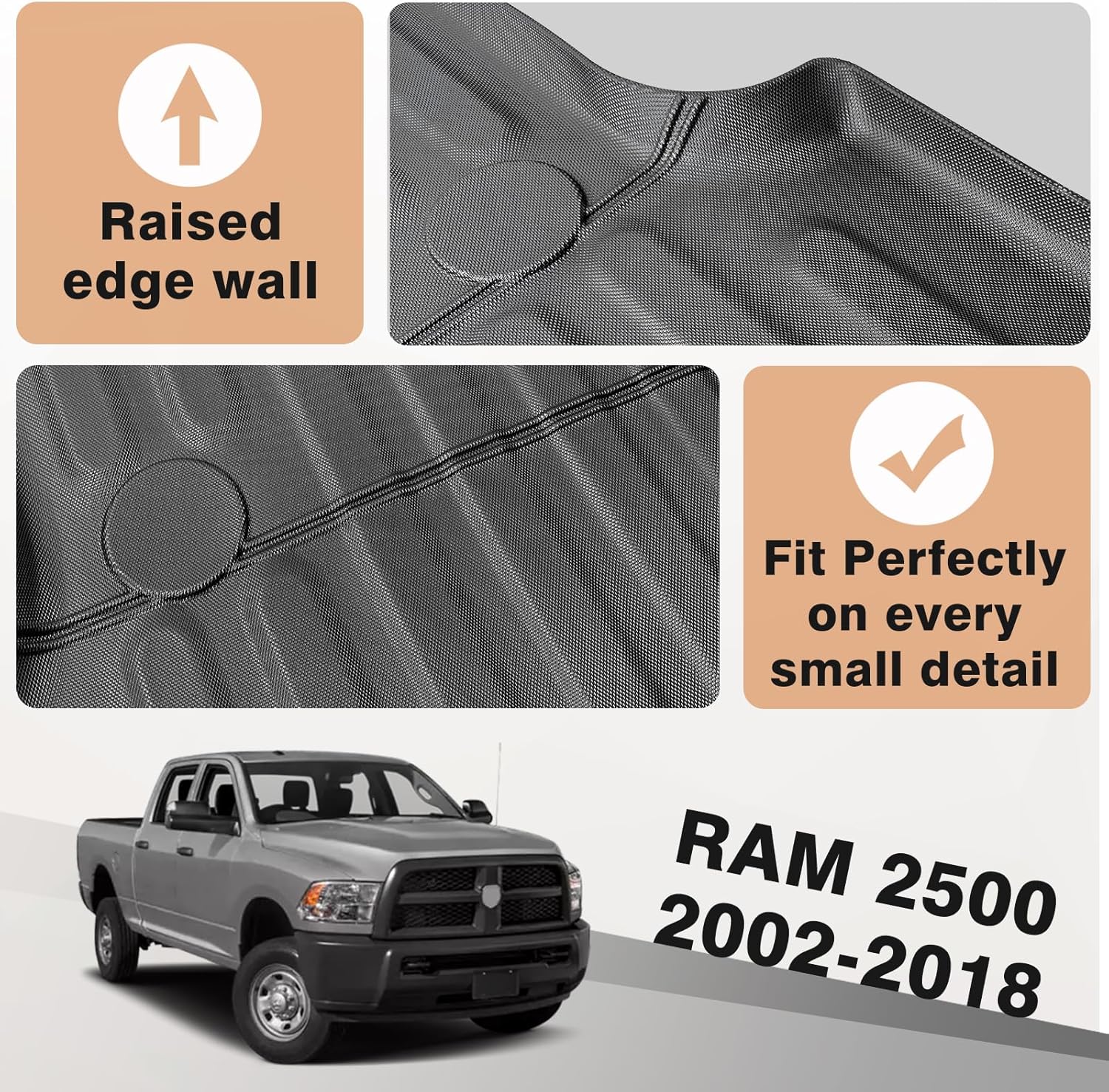 TripleAliners Tapete para caja de camioneta compatible con Dodge RAM 150025003500 2002-2018, accesorios de 6 pies 4 pulgadas, alfombrilla de cama de