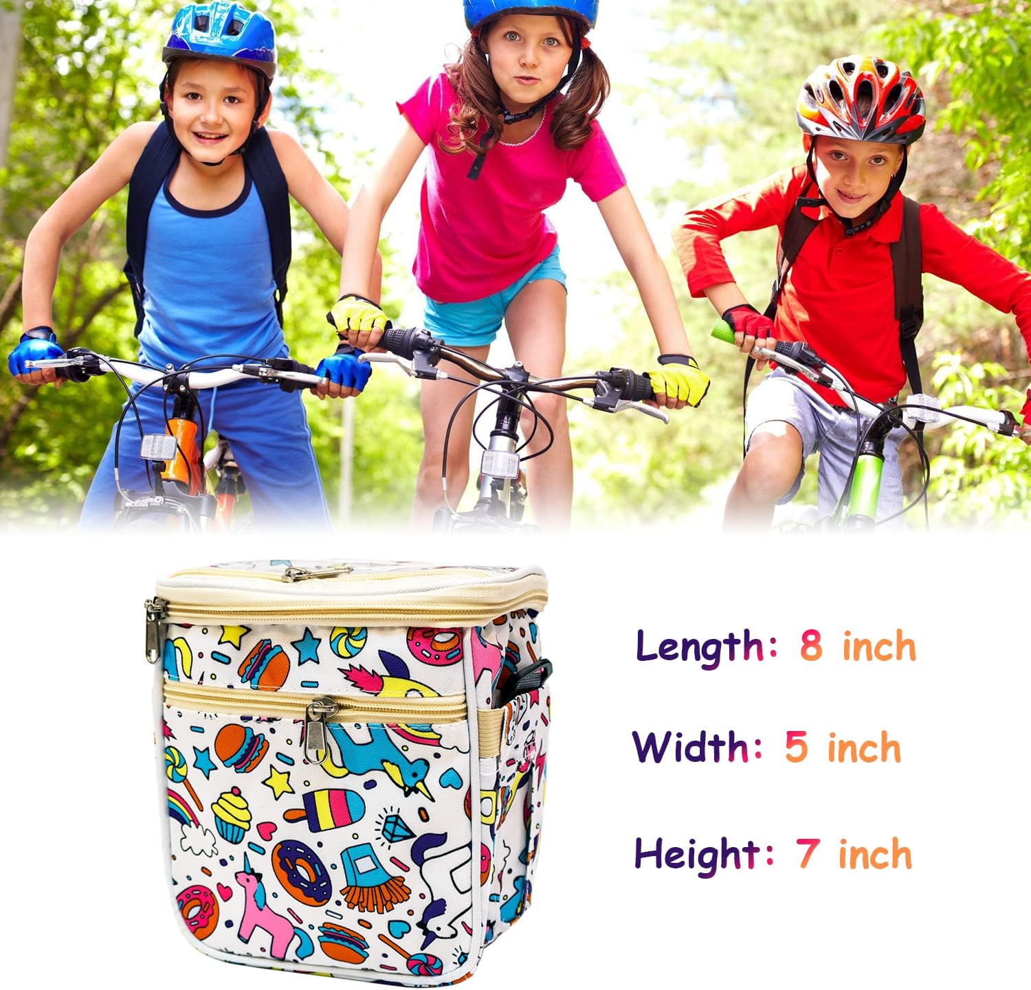 Cesta de bicicleta para niños, organizador de bolsa para manillar de bicicleta, accesorio de decoración de bicicleta delantera para niñas y niños,