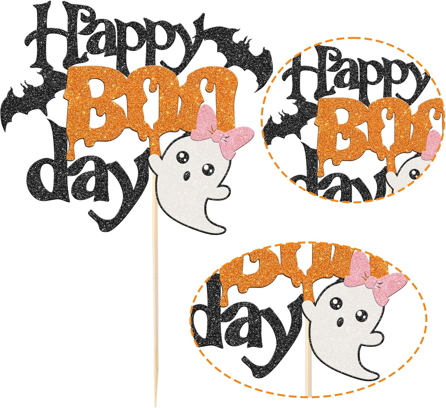 Rsstarxi 1 paquete de decoración de pastel Happy Boo Day con purpurina Little Boo para fiesta de Halloween, decoración de pastel de murciélago
