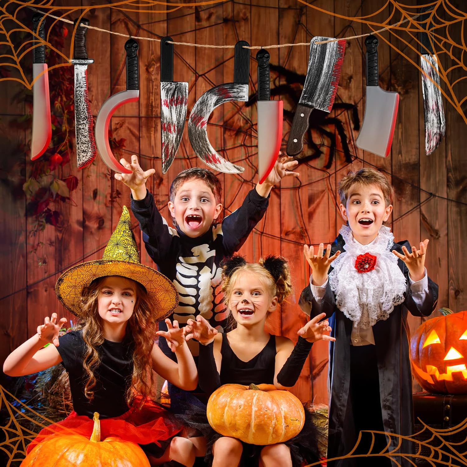 Vinsot Juego de 9 cuchillos de Halloween de plástico, cuchillo de carnicero, machete, cuchillo slasher, accesorio de disfraz, cuchillo de sangrado