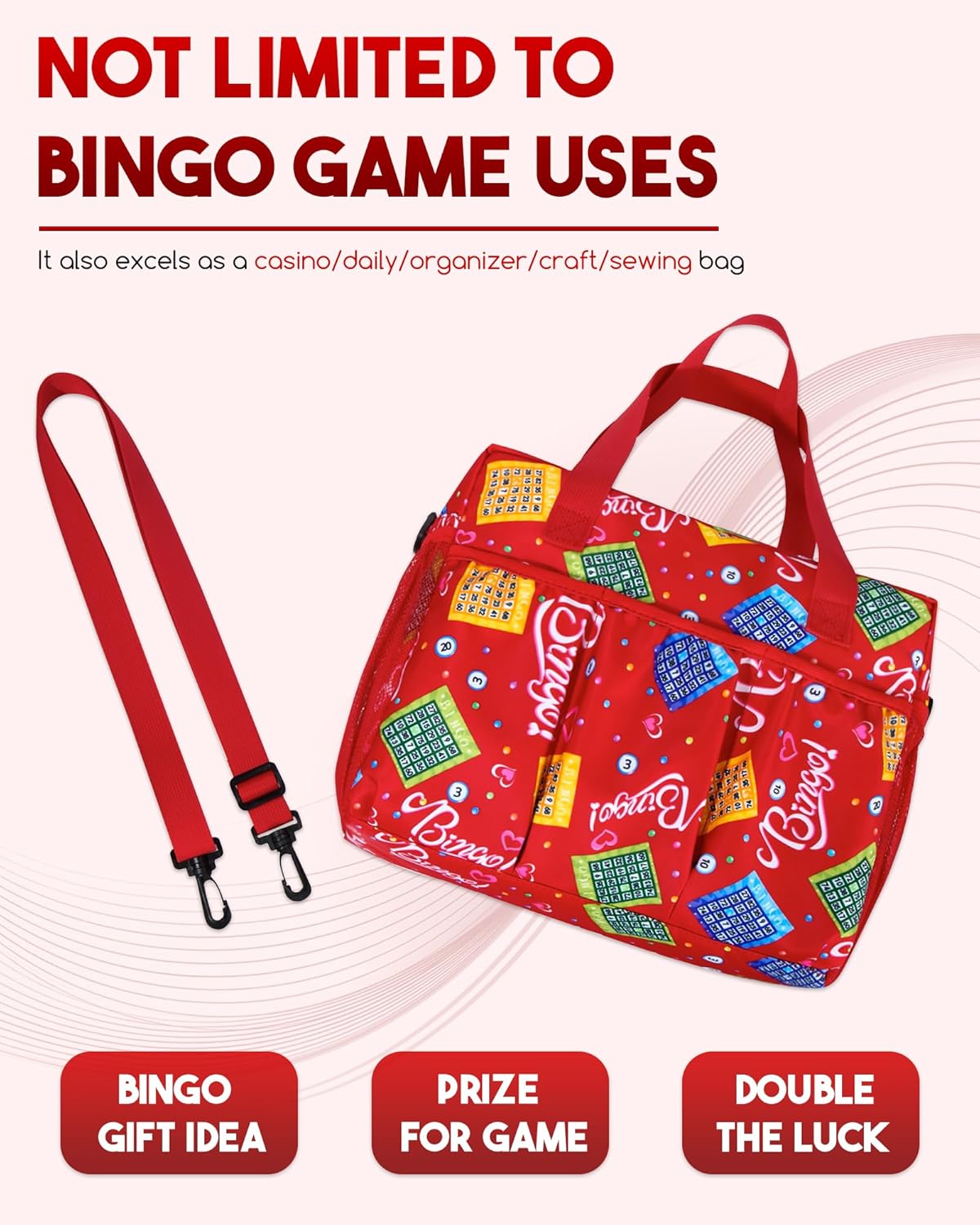 Bolsa de bingo roja para juegos de bingo, suministros de bingo Daubers para adultos, regalos para amantes del bingo del casino, jugadores,