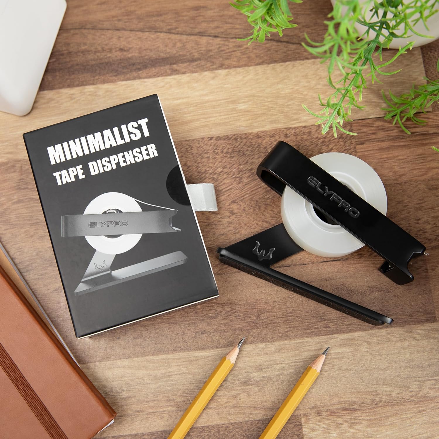ELYPRO Dispensador de cinta moderna para escritorio de oficina, diseño elegante y minimalista, hecho meta pesado, ahorra espacio, perfecto para uso