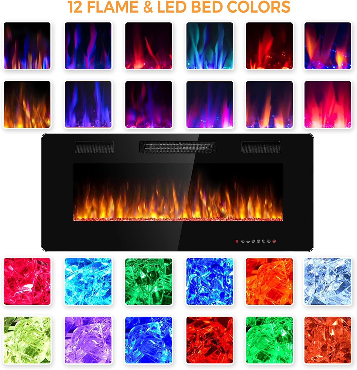 ORALNER Chimenea eléctrica de 42 pulgadas, calentador de chimenea empotrado y montado en la pared con 12 efectos de llama, 5 brillo, control remoto