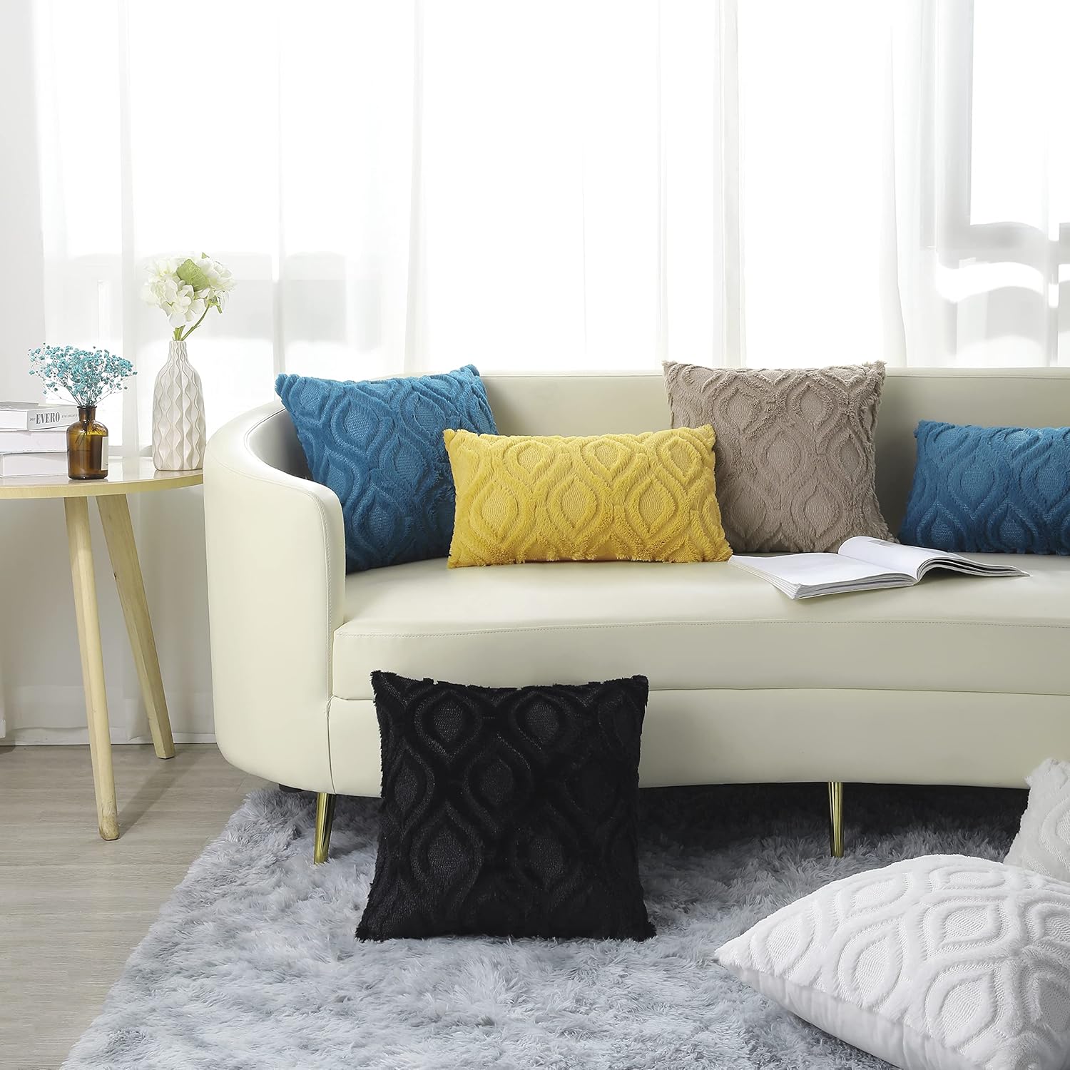 decorUhome Juego de 2 fundas de almohada decorativas de 24 x 24 pulgadas, fundas de cojín de felpa suave de lana sintética para el hogar, color caqui