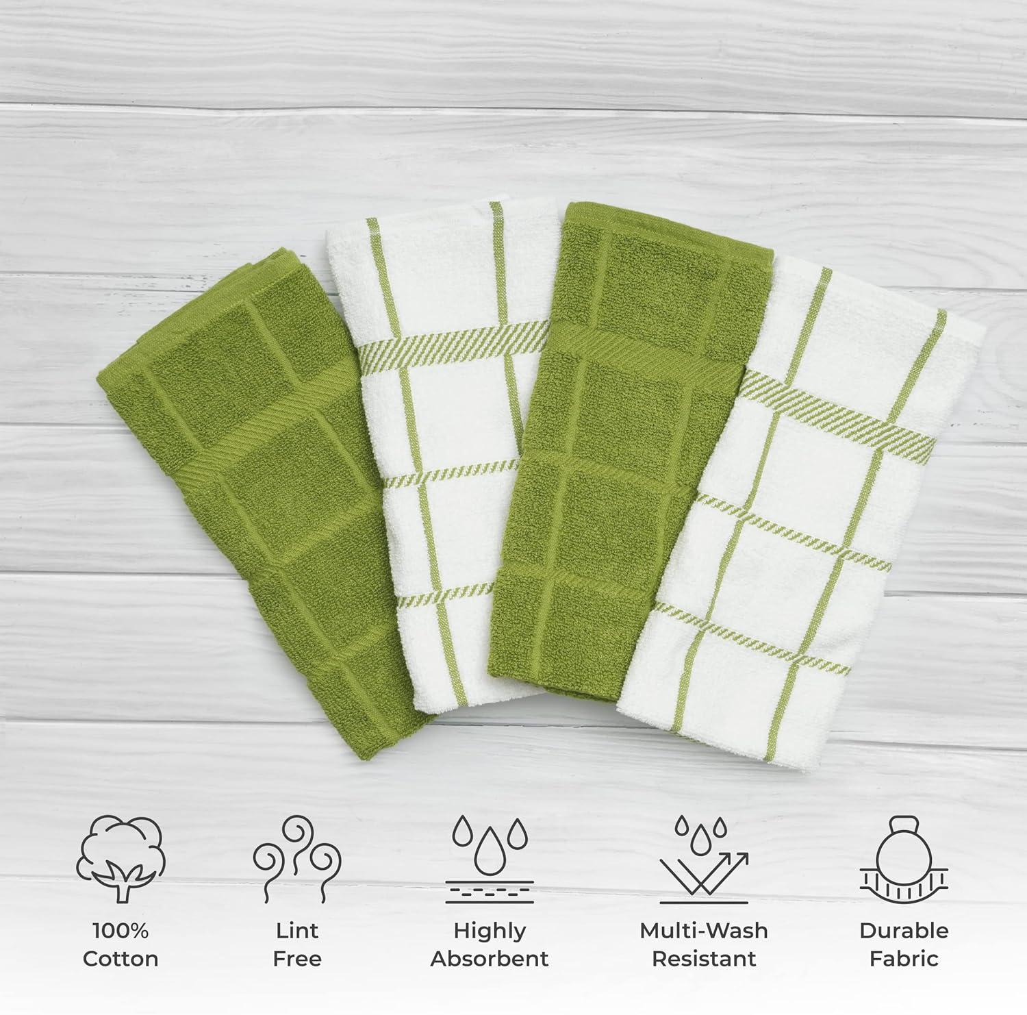 Mellow Buff Toallas de cocina de rizo 100% algodón, paquete de 4 unidades de 16 x 26 pulgadas, toallas de cocina súper suaves y absorbentes,