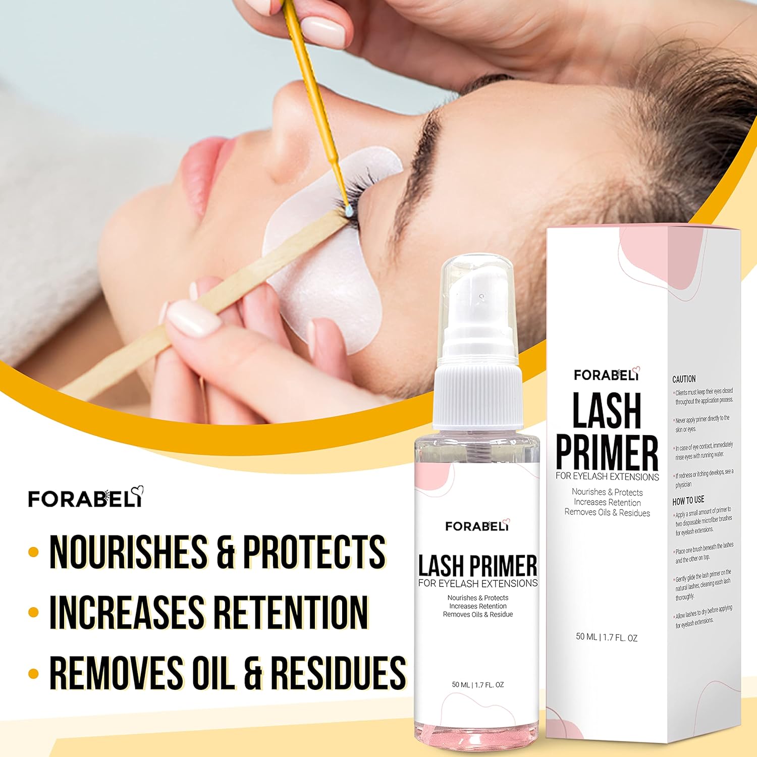 Imprimación de pestañas para extensiones de pestañas, 50ML (spray), ForabeliMejora la retención del pegamentofuerza de sujeción para pestañas