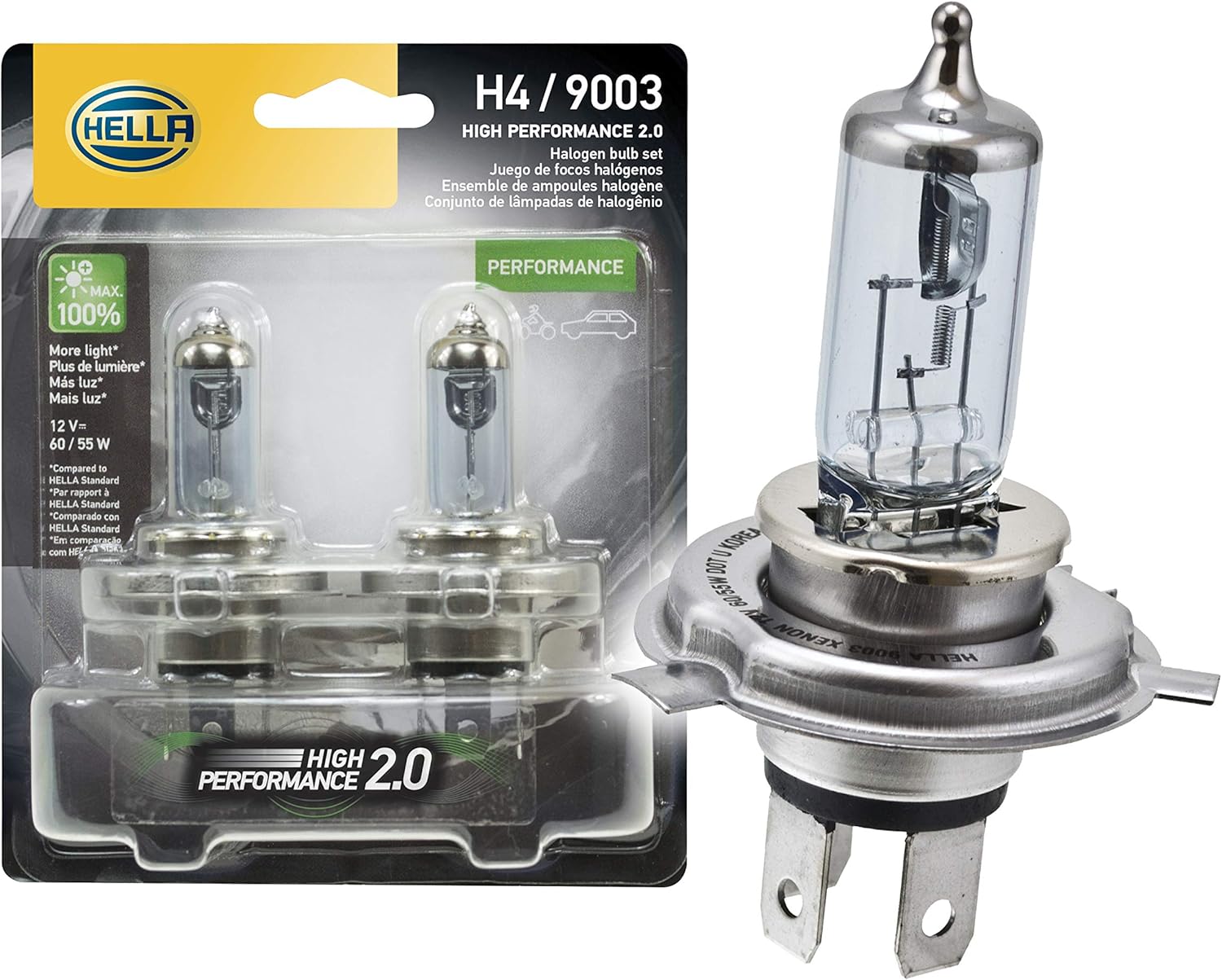 HELLA 9003 – Bombilla de alto rendimiento de 2.0 TB, 12 V, 6055 W, paquete de 2