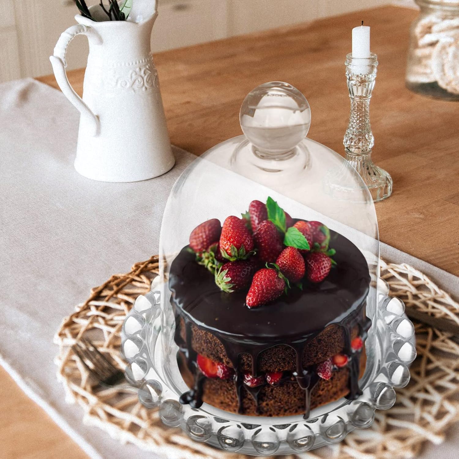 Abaodam Mini soporte transparente para pasteles con cúpula de cristal, 6 “x 6”