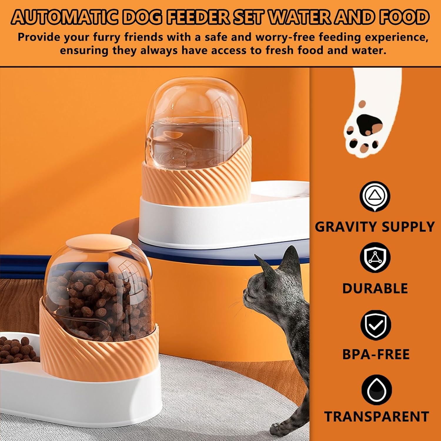 kathson Comederos automáticos para perros, 3.5 L, dispensador de agua y alimentos por gravedad, dispensador de tazón de agua para gatos, dispensador