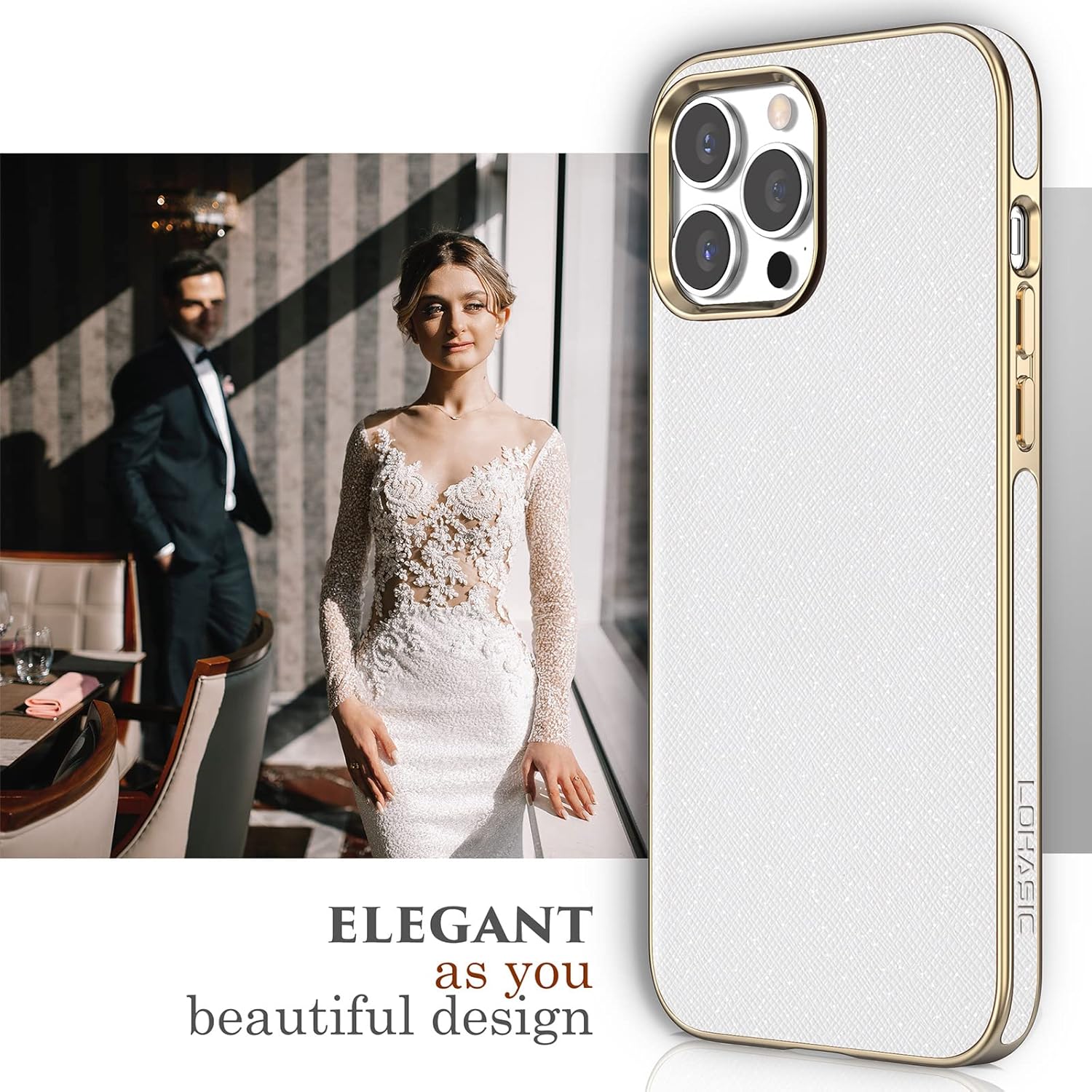 LOHASIC Funda para iPhone 14 Pro Max, funda de piel sintética vintage de lujo elegante ProMax para mujeres y niñas, agarre antideslizante,