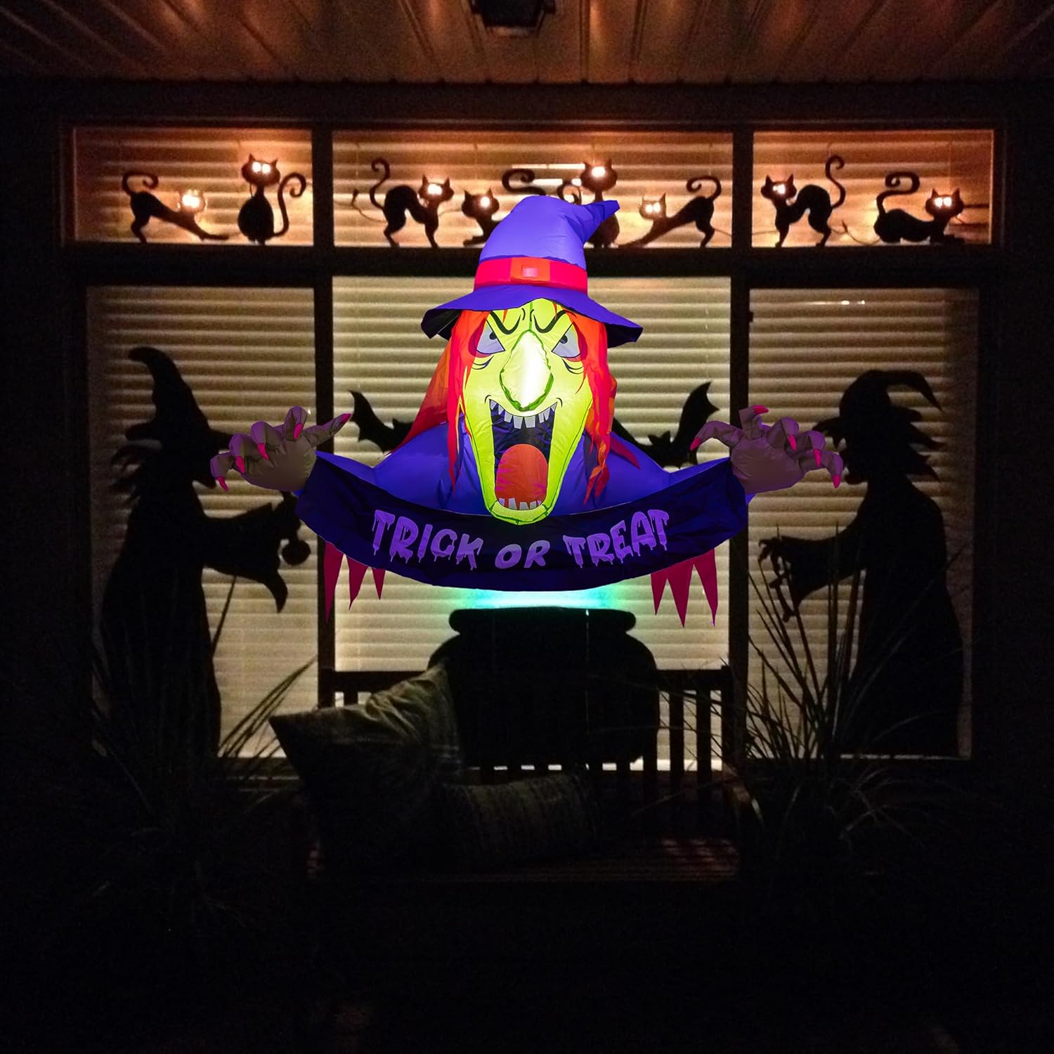 Dazzle Bright Bruja inflable de Halloween de 3.5 pies, decoración de ventana de Halloween con LED integrado para fiestas, interiores y exteriores,