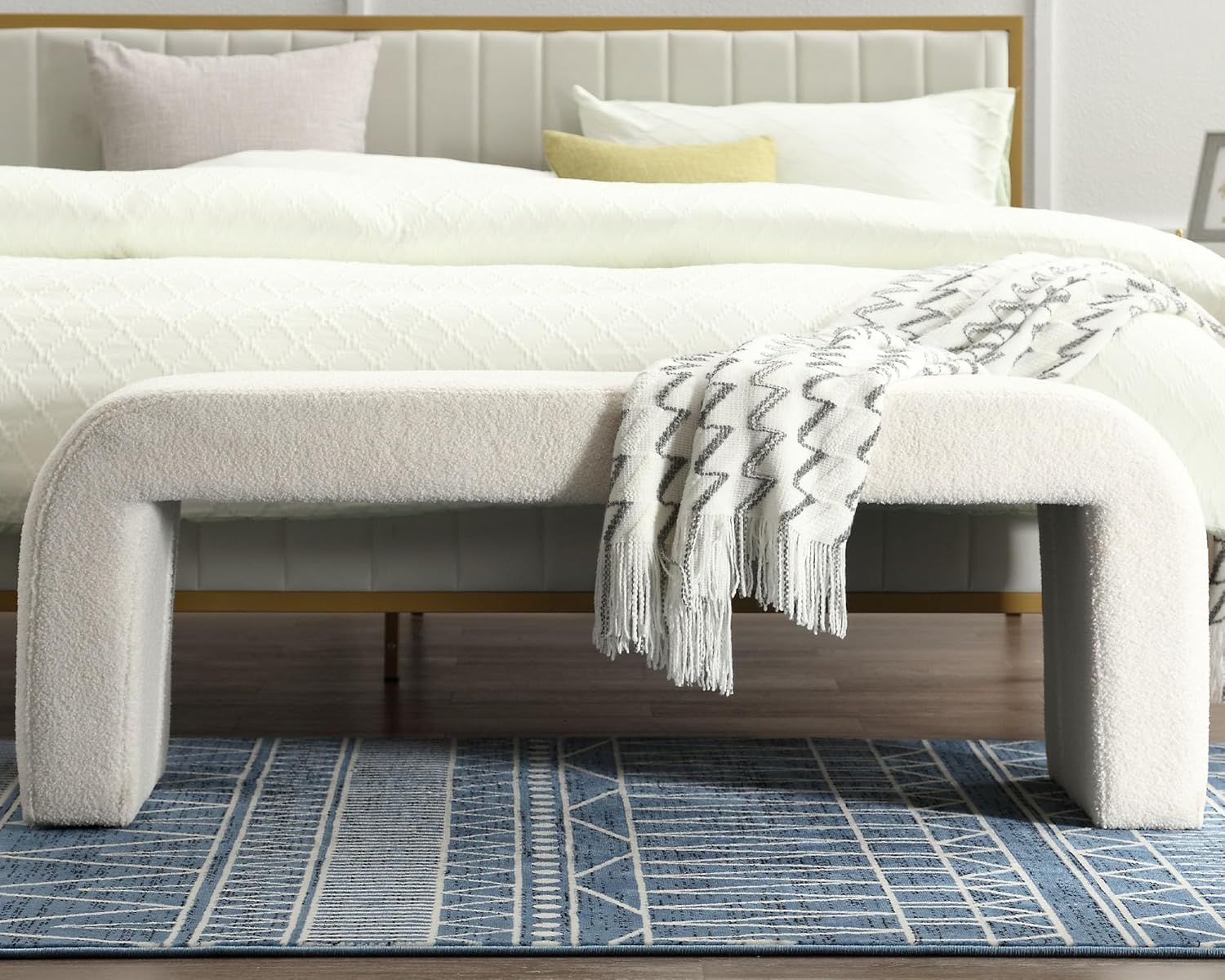 VESCASA Banco Sherpa de 49.5 pulgadas de ancho para pasillo, banco otomano tapizado para el extremo de la cama, para entrada, dormitorio, blanco, 1