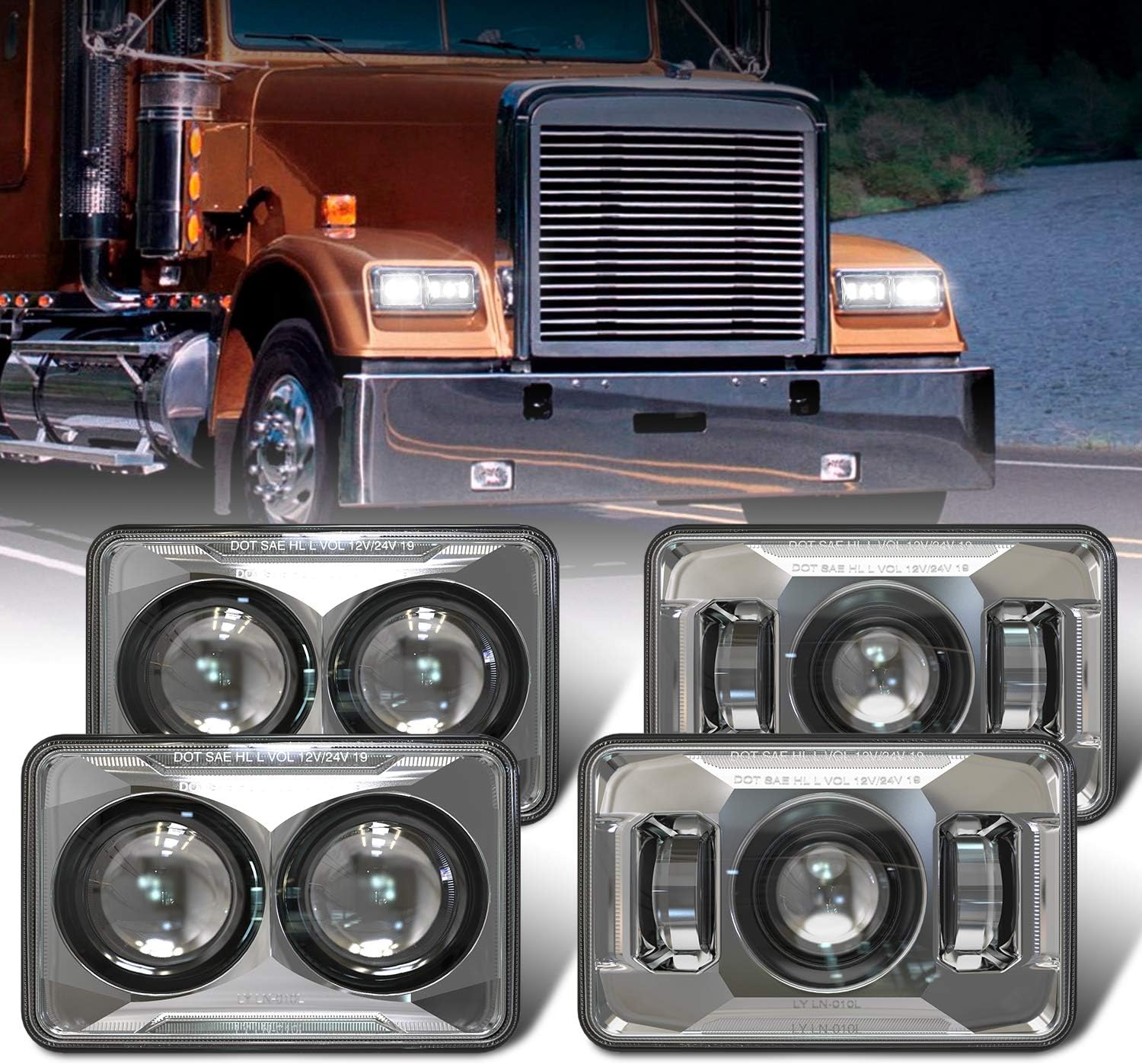 4 faros delanteros LED rectangulares aprobados por DOT de 60 W, 4 x 6 pulgadas, H4651, H4652, H4656, H4666, H6545, compatibles con camiones