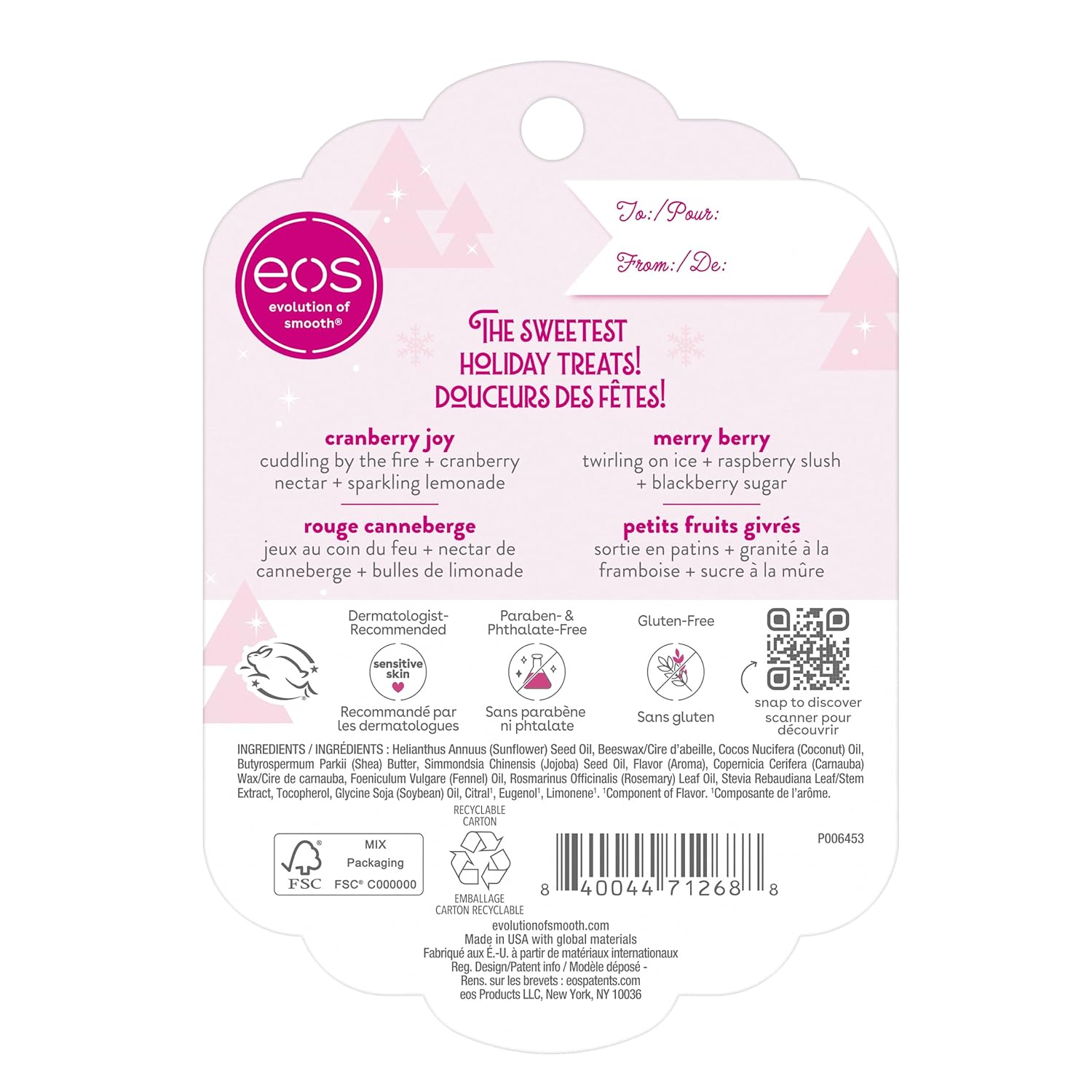 eos Regalo de bálsamo labial navideño Cranberry Joy & Merry Berry, relleno de calcetines, cuidado labial hidratante durante todo el día, 0.14 onzas,