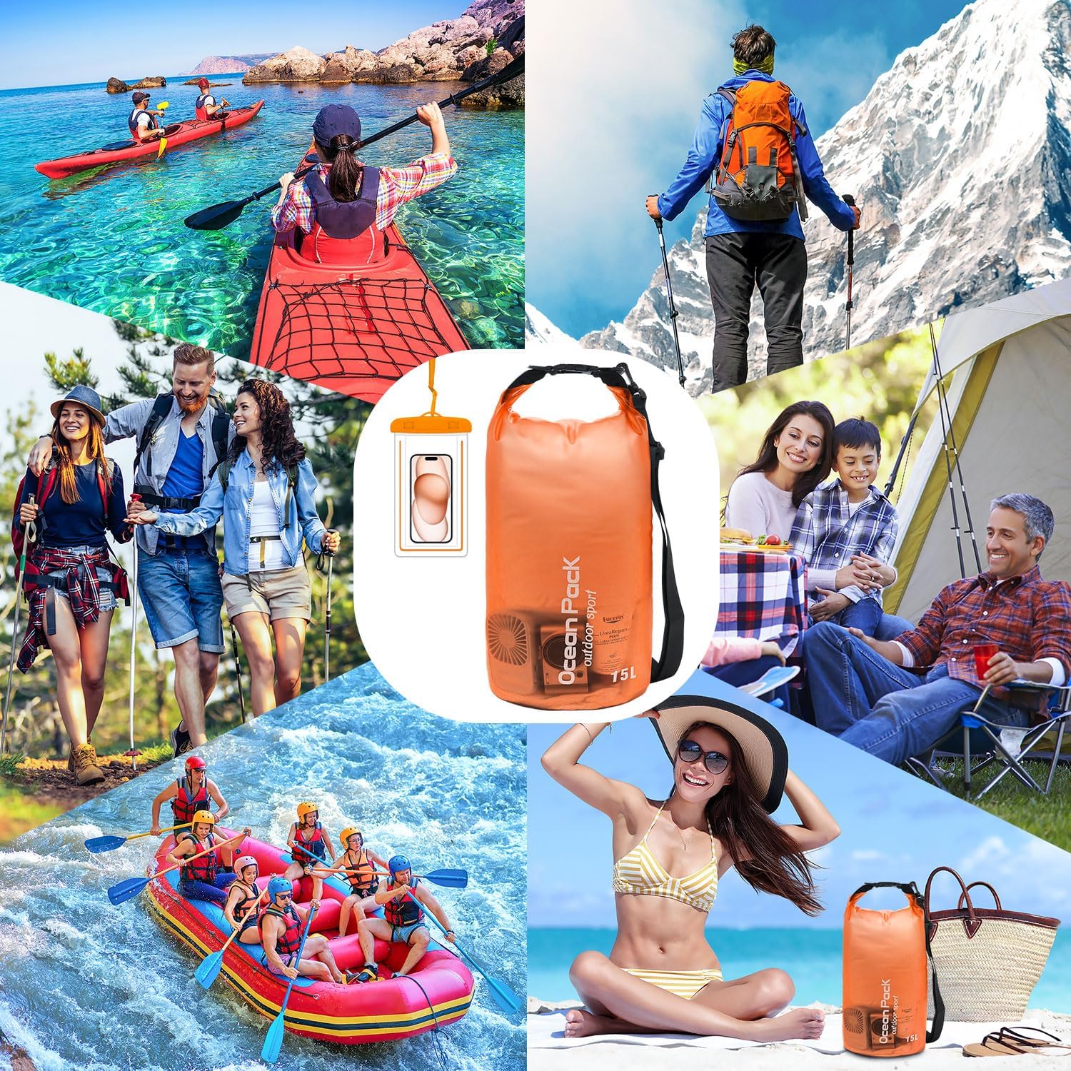 Bolsa seca impermeable para mujeres y hombres, bolsa de almacenamiento ligera y seca de 10 L15 L, saco flotante con funda impermeable para teléfono,