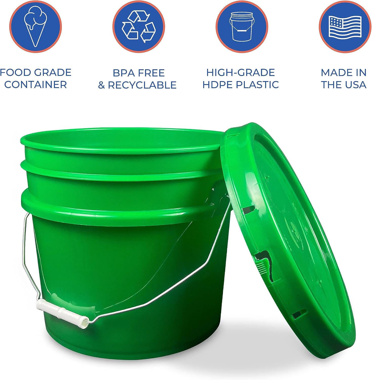 Cubo de plástico de 3.5 galones con tapa, cubo de grado alimenticio, sin BPA, resistente, cubo multiusos de 90 mil, reutilizable, fabricado en