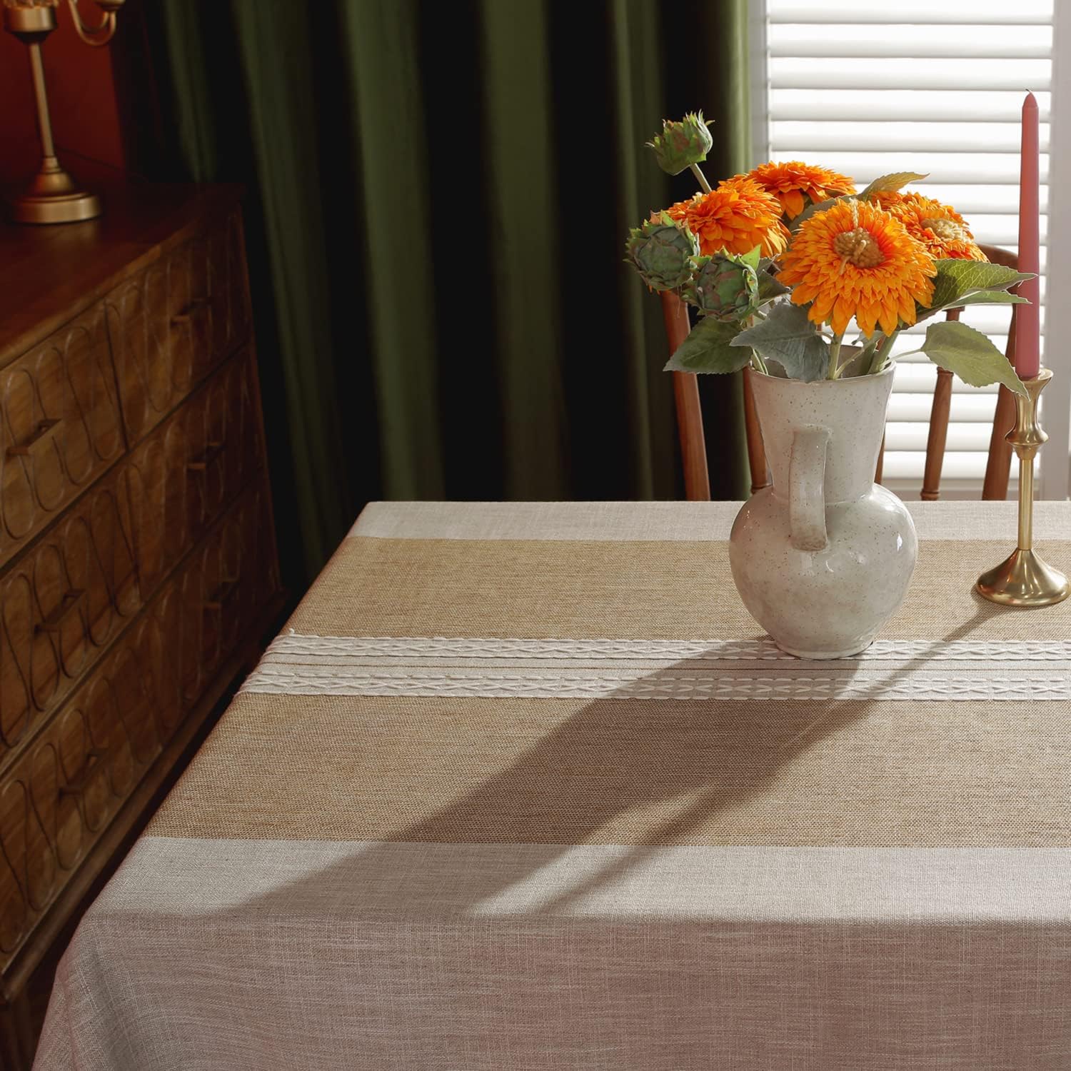 Laolitou – Manteles impermeables con borla cosida, de lino y algodón, sin arrugas, decoración para la mesa del comedor, fiestas, vacaciones,