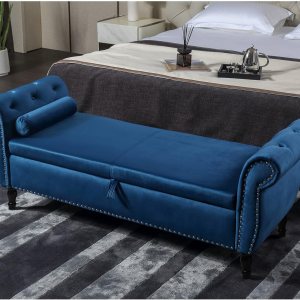 KIVENJAJA Banco de almacenamiento para el extremo de la cama del dormitorio, asiento otomano tapizado de terciopelo de 63 pulgadas de largo con KIVENJAJA Banco de almacenamiento para el extremo de la cama del dormitorio, asiento otomano tapizado de terciopelo de 63 pulgadas de largo con