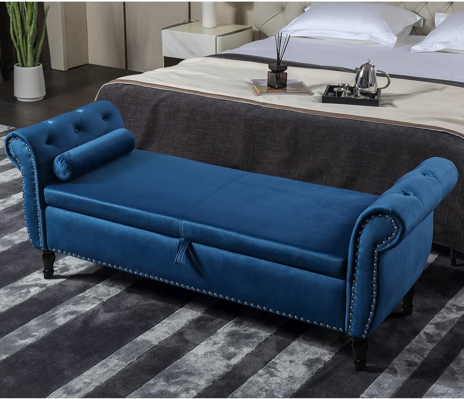 KIVENJAJA Banco de almacenamiento para el extremo de la cama del dormitorio, asiento otomano tapizado de terciopelo de 63 pulgadas de largo con