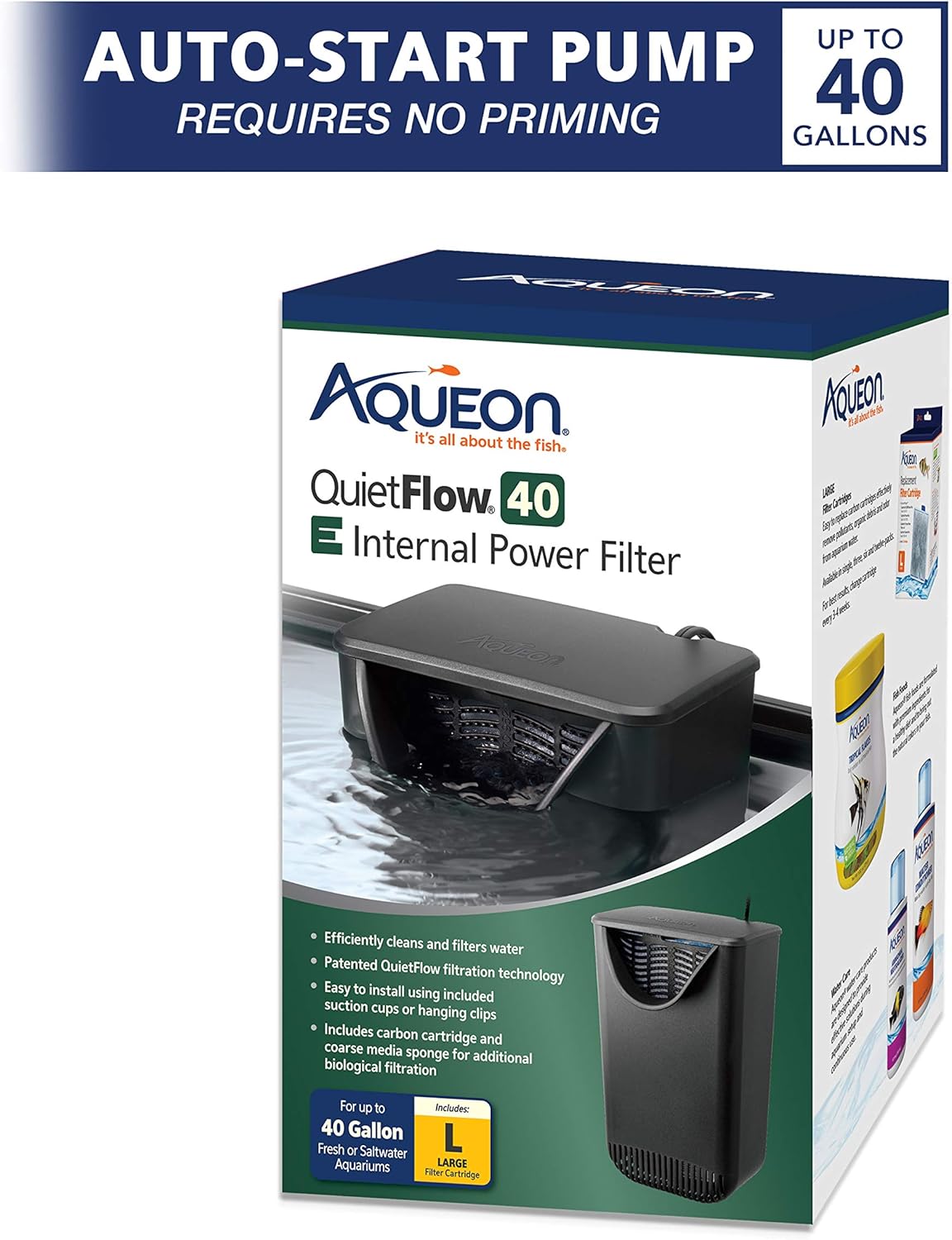 Aqueon QuietFlow E – Filtro de alimentación interno para acuarios de hasta 40 galones