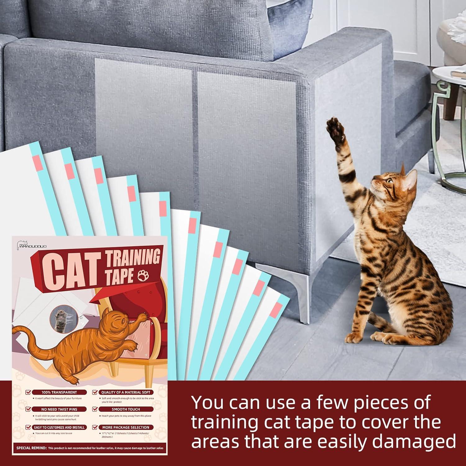Cinta disuasoria para gatos  Cinta adhesiva antiarañazos de doble cara para muebles de gatos  Cinta de entrenamiento para gatos  Protector de sofá