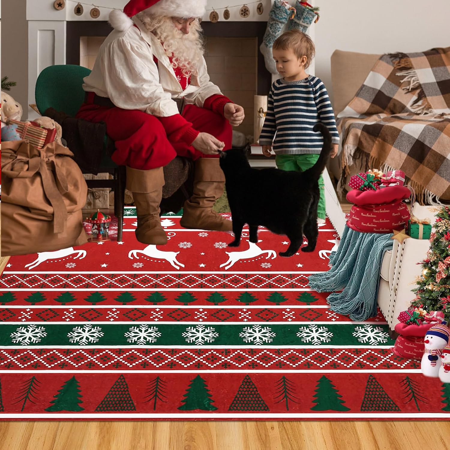 Alfombra bohemia de Navidad con parte trasera de goma antideslizante, no desprende pelusa, para cocina, entrada, sala de estar, dormitorio, oficina